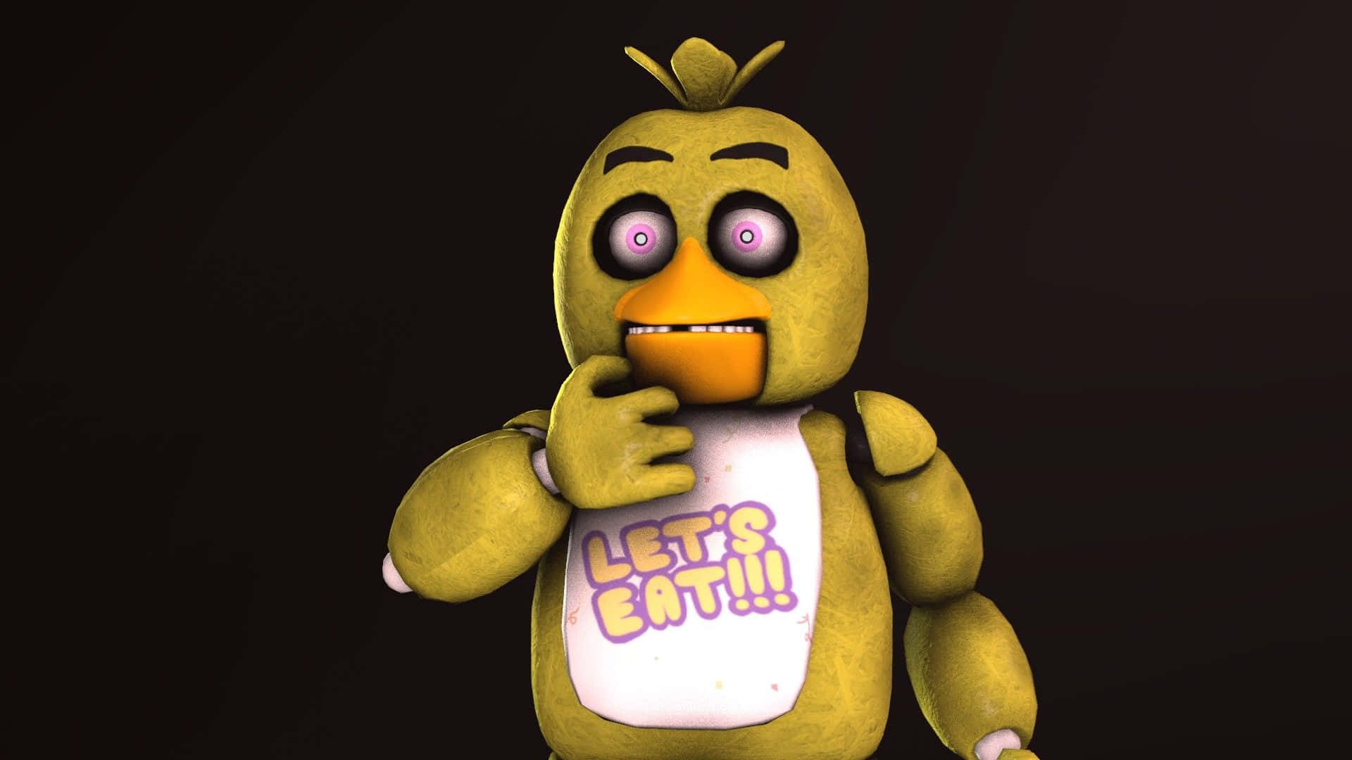 Chica, yellow animatronic chicken, wide purple eyes, Full HD Desktop Wallpaper