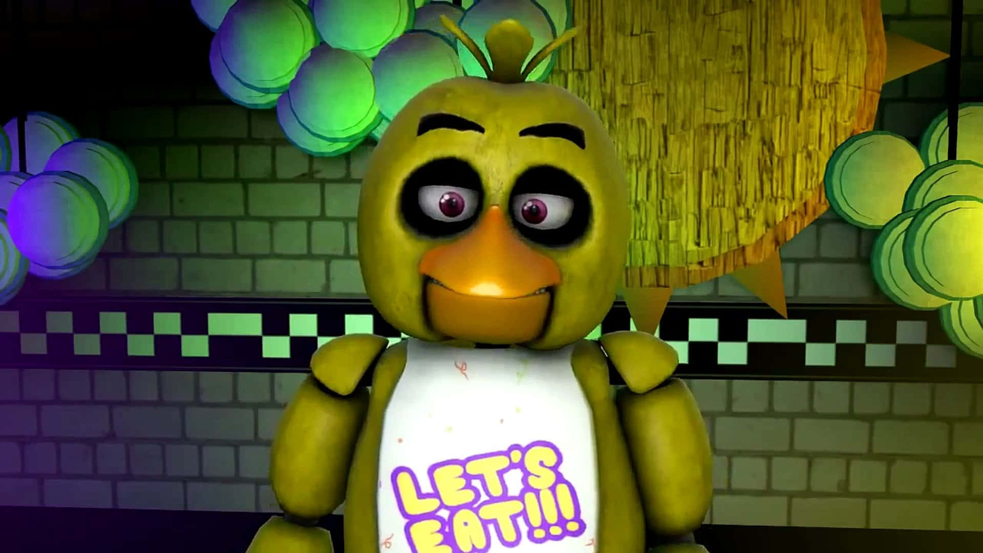 Chica, yellow animatronic chicken, wide eyes, Full HD Desktop Wallpaper