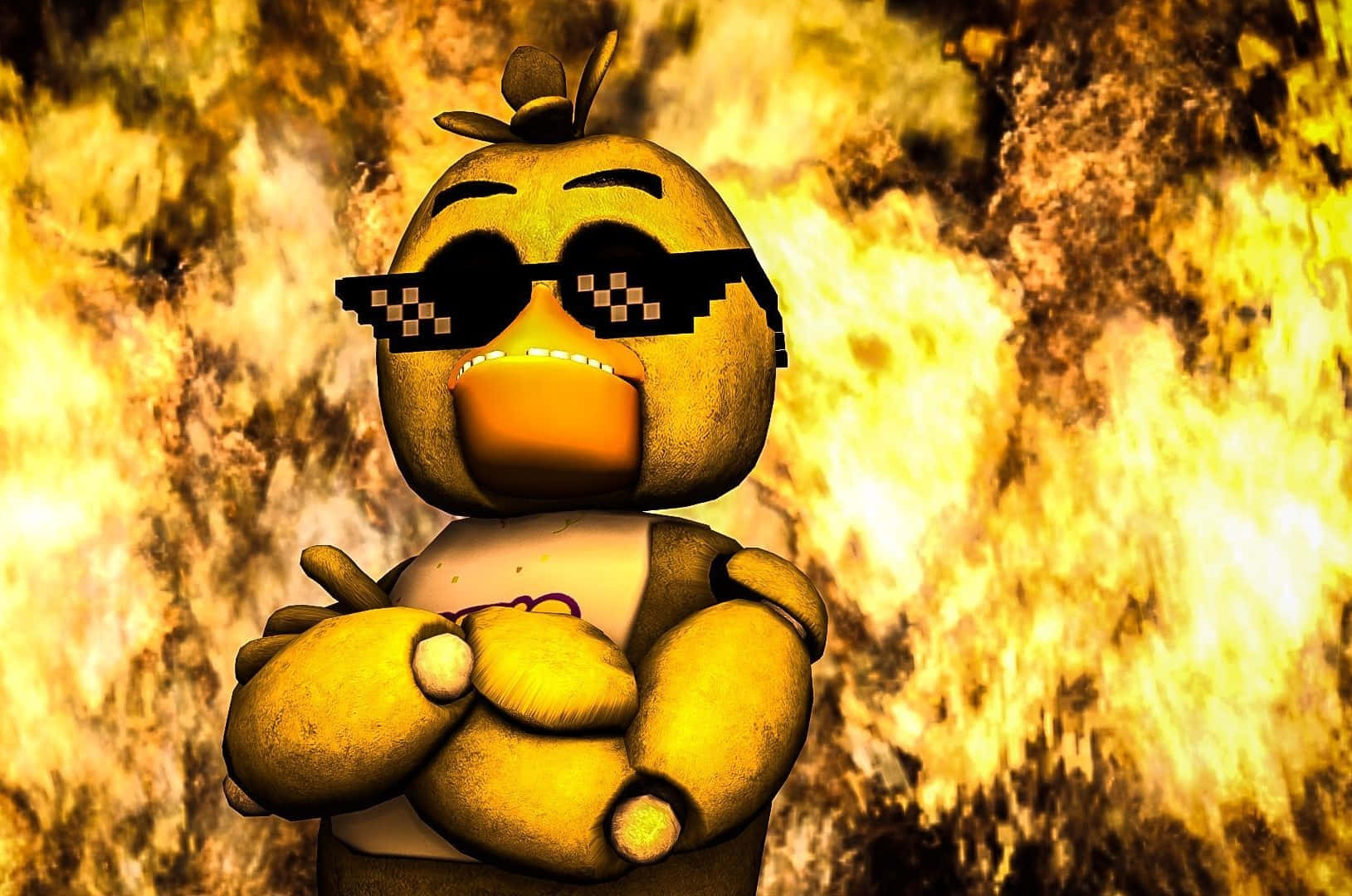 Chica, yellow chicken mascot, sunglasses, HD Desktop Wallpaper