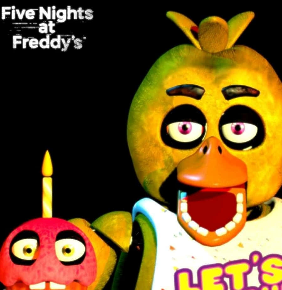 Chica, yellow animatronic chicken, candle on its head, SD Phone Wallpaper