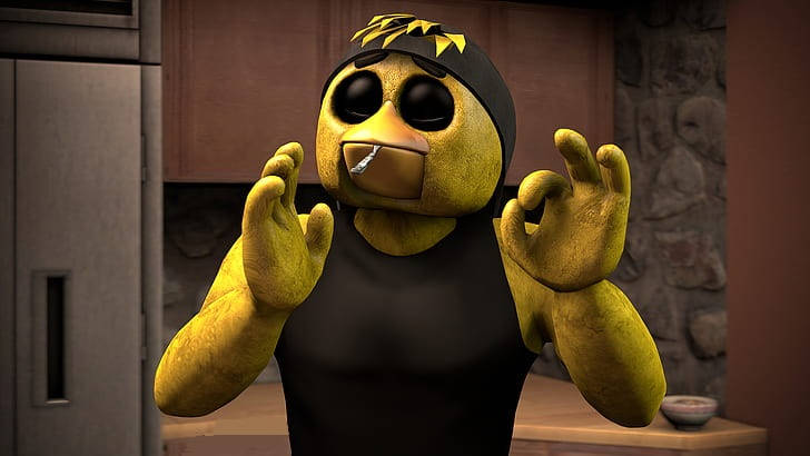 Chica Fnaf, black tank top, yellow cartoon chicken, SD Desktop Wallpaper