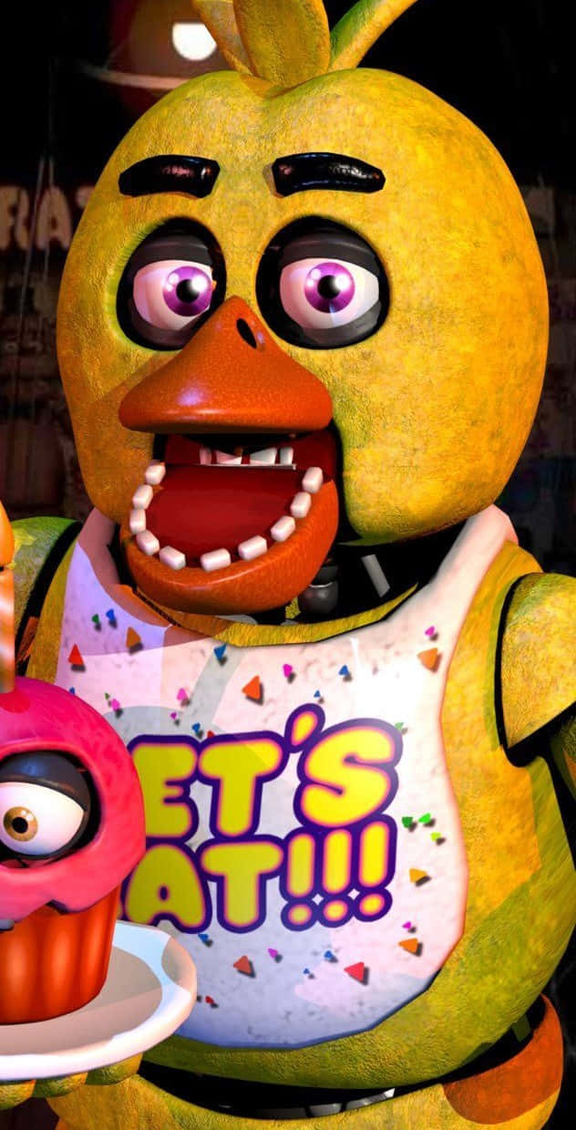 Chica, yellow animatronic chicken, purple eyes, SD Phone Wallpaper