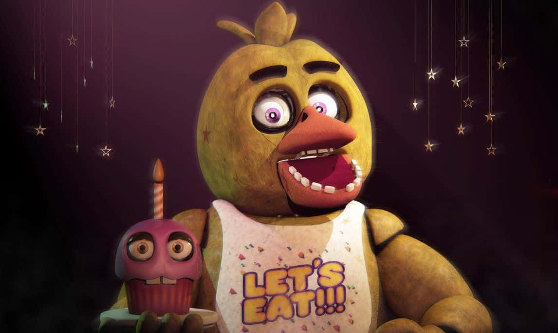 Chica, yellow animatronic chicken, wide eyes, SD Desktop Wallpaper