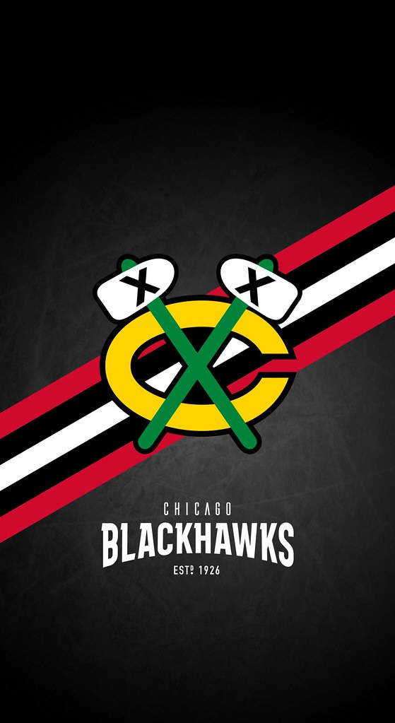 Chicago Blackhawks, crossed hockey sticks, black background, SD Phone Wallpaper