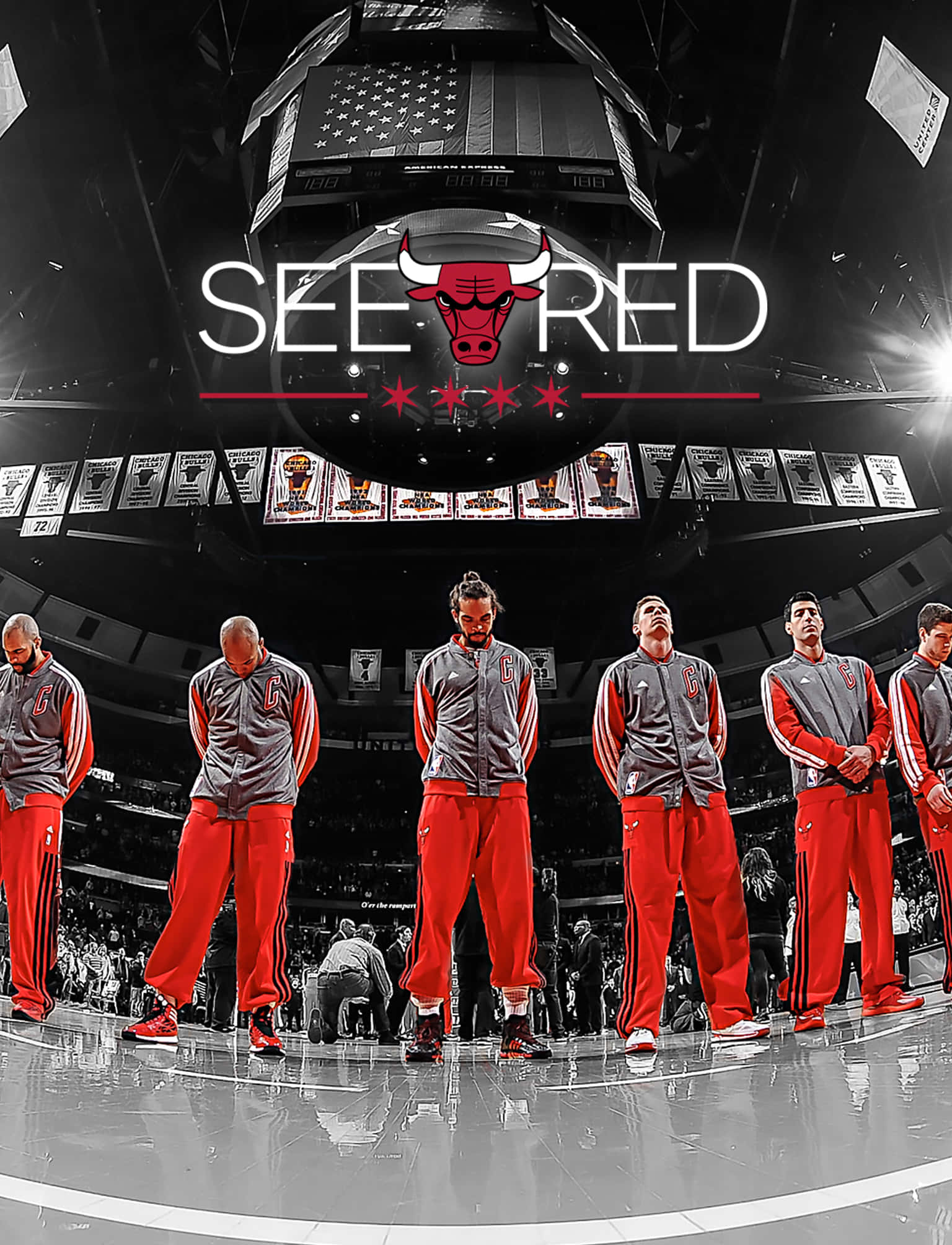 Chicago Bulls, red warmups, court, Full HD Phone Wallpaper