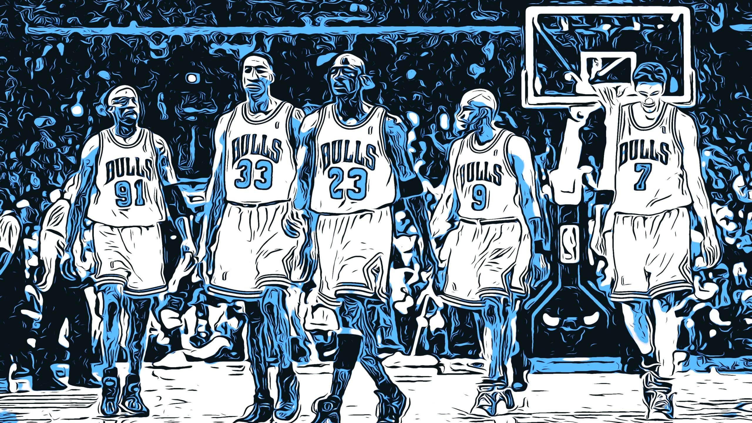 Chicago Bulls, white jerseys, blue outlines, 2K Desktop Wallpaper