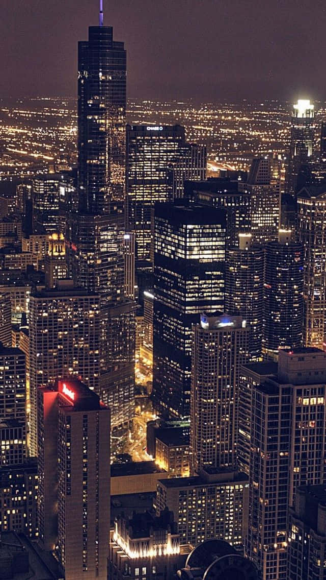 Chicago City Night, tall buildings, aerial night view, SD Phone Wallpaper