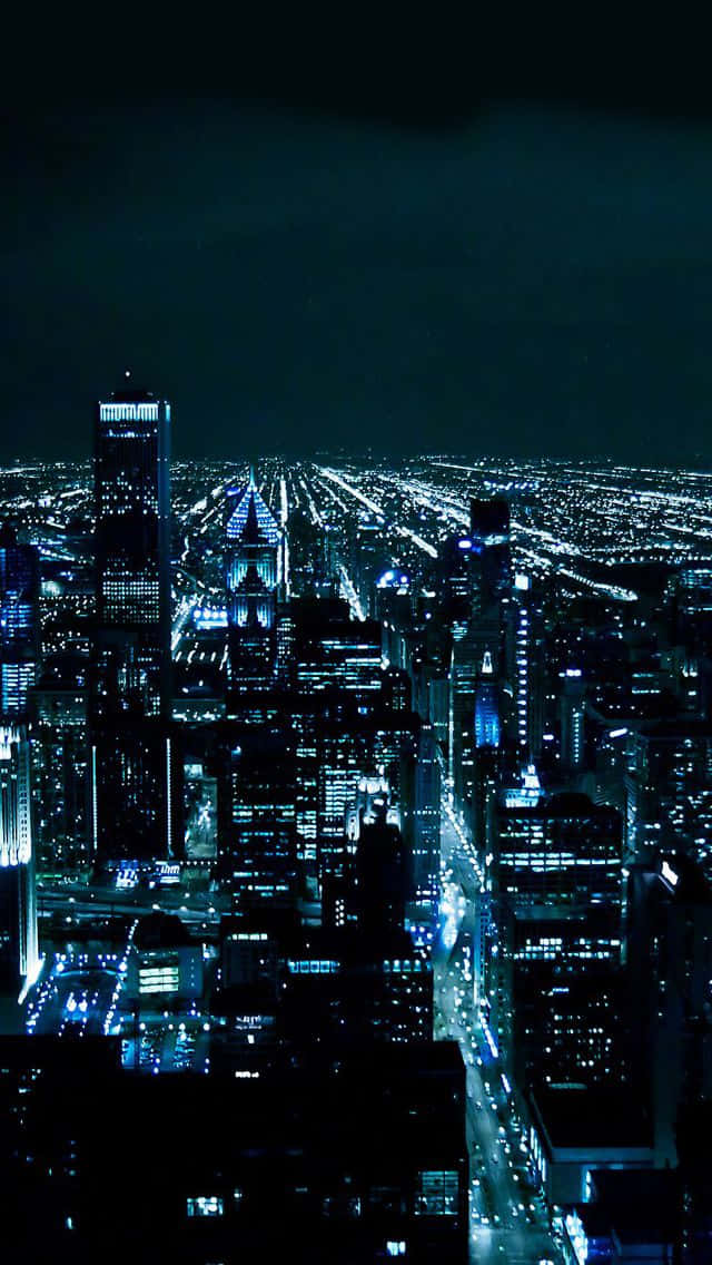 Chicago City Night, blue lights, aerial view, SD Phone Wallpaper