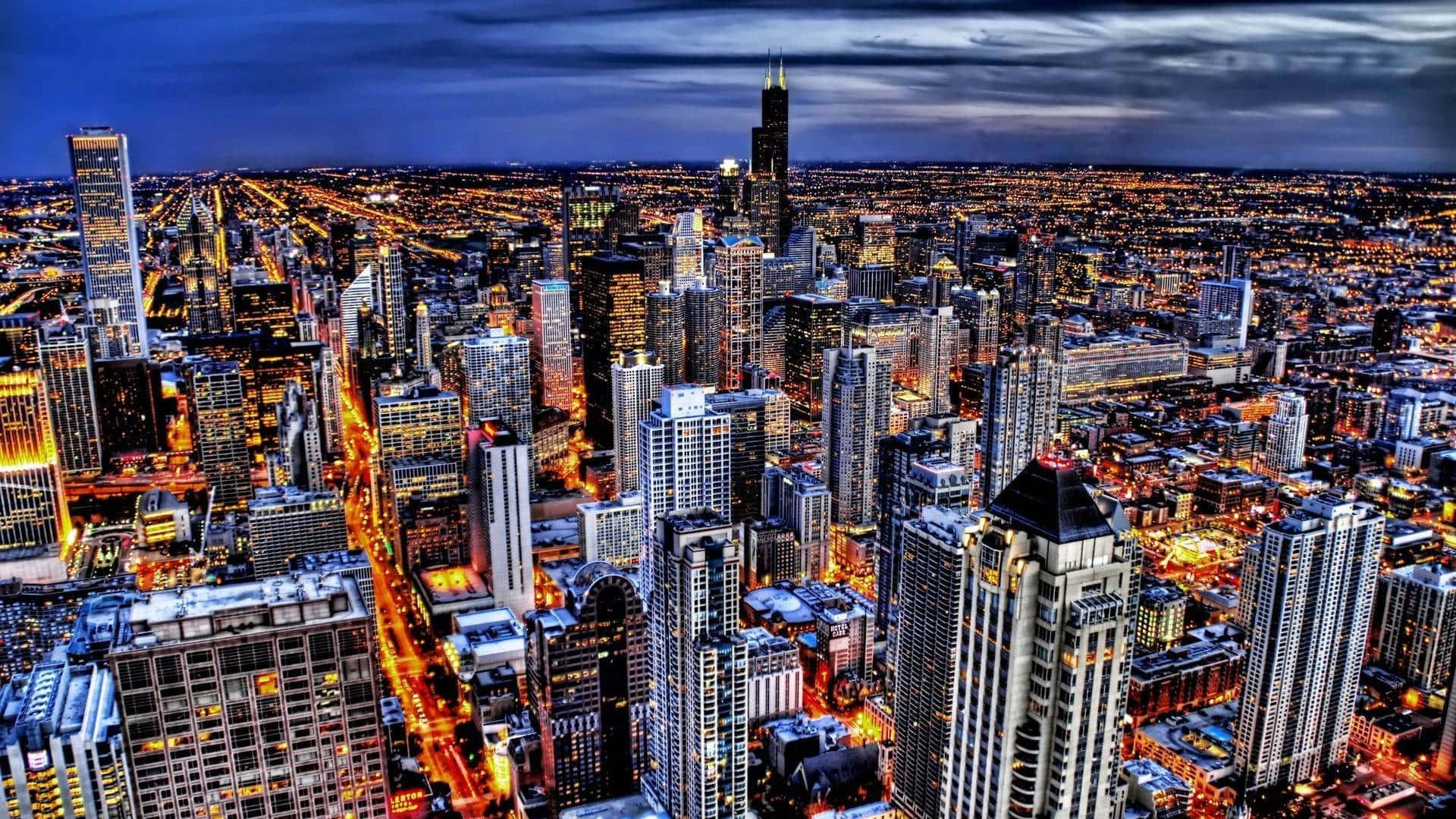 Chicago City Night, cityscape, dusk, Full HD Desktop Wallpaper