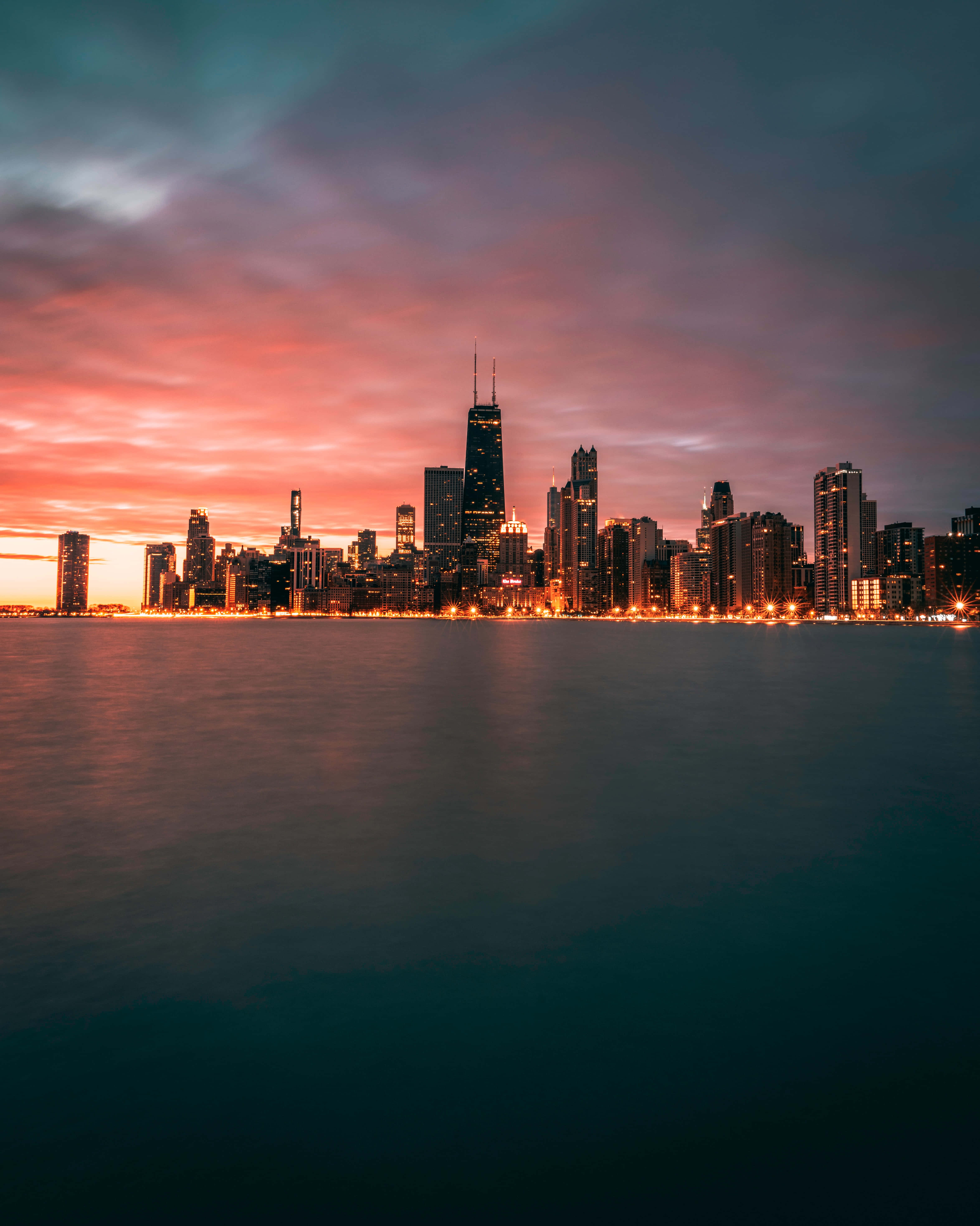 Chicago, city skyline, dusk, 5K Phone Wallpaper