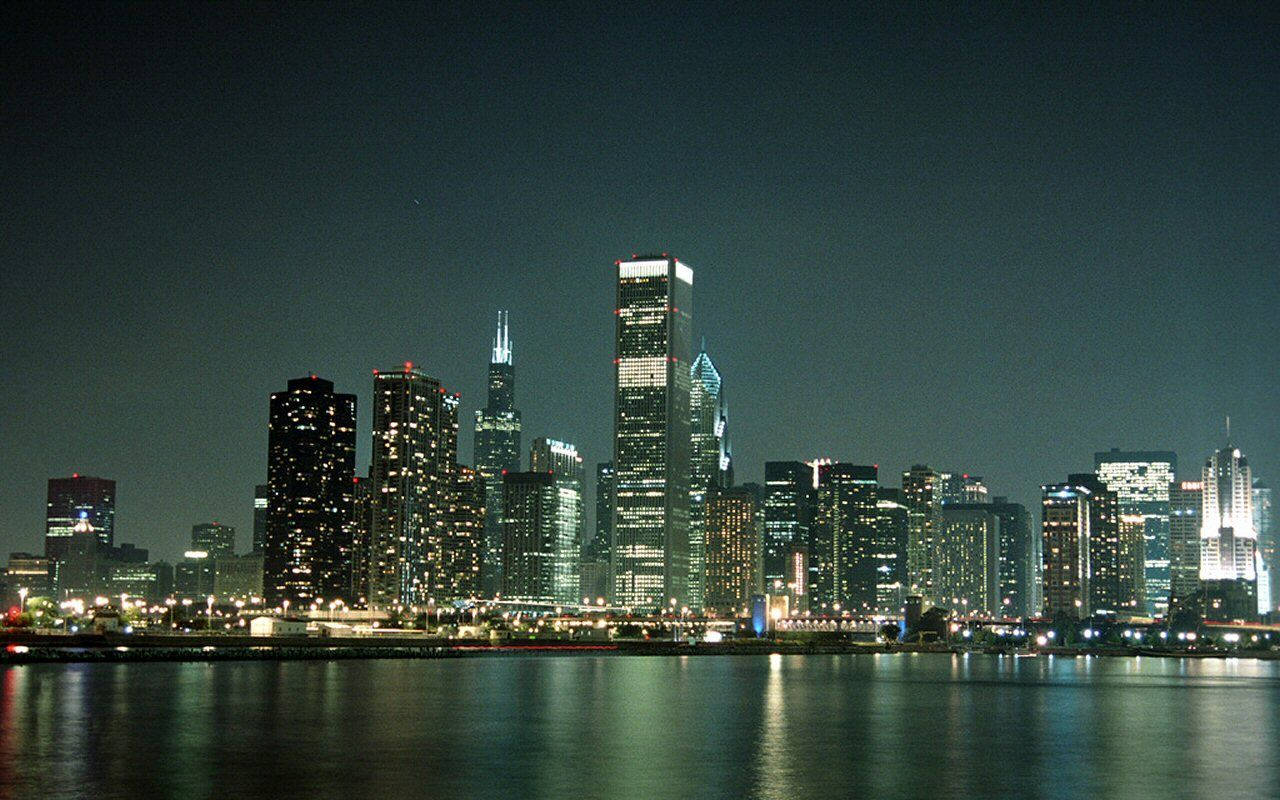 Chicago, nighttime cityscape, skyline, HD Desktop Wallpaper