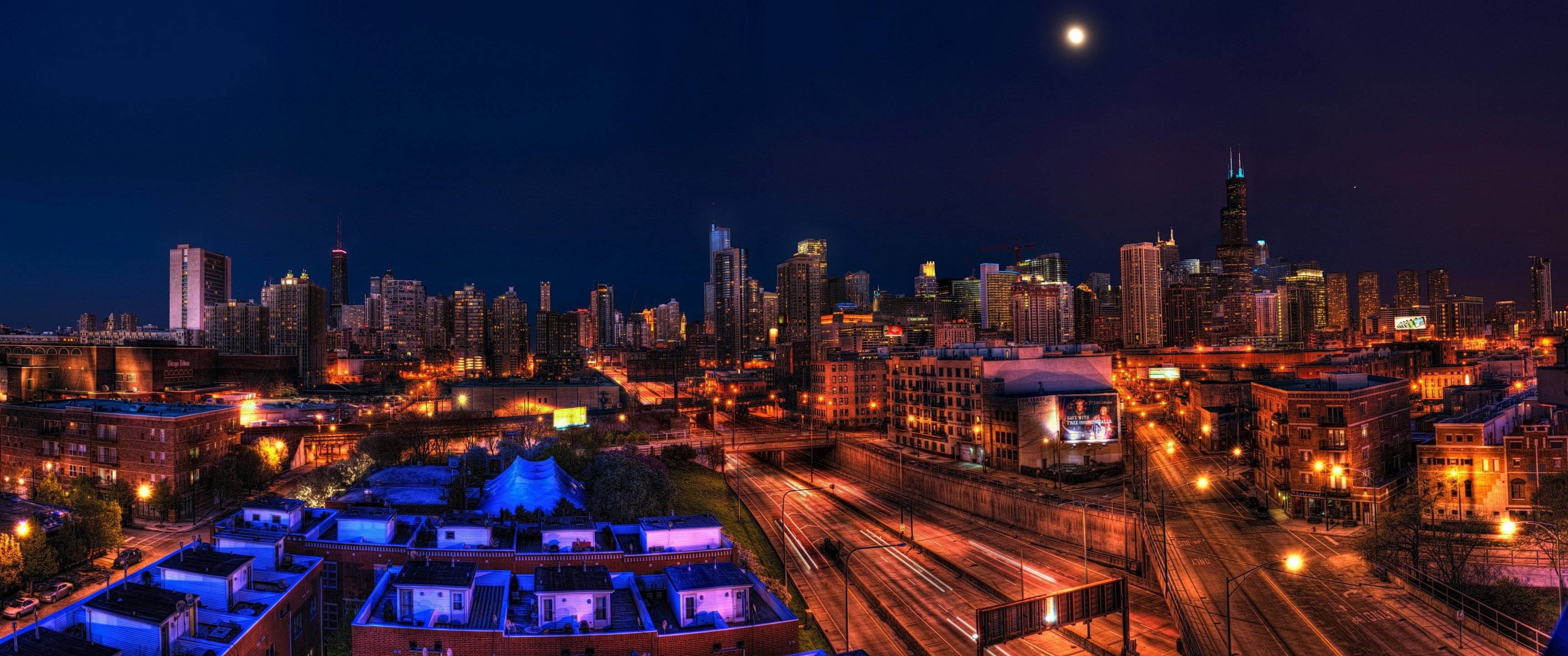 Chicago, cityscape, glowing skyscrapers, 2K Desktop Wallpaper