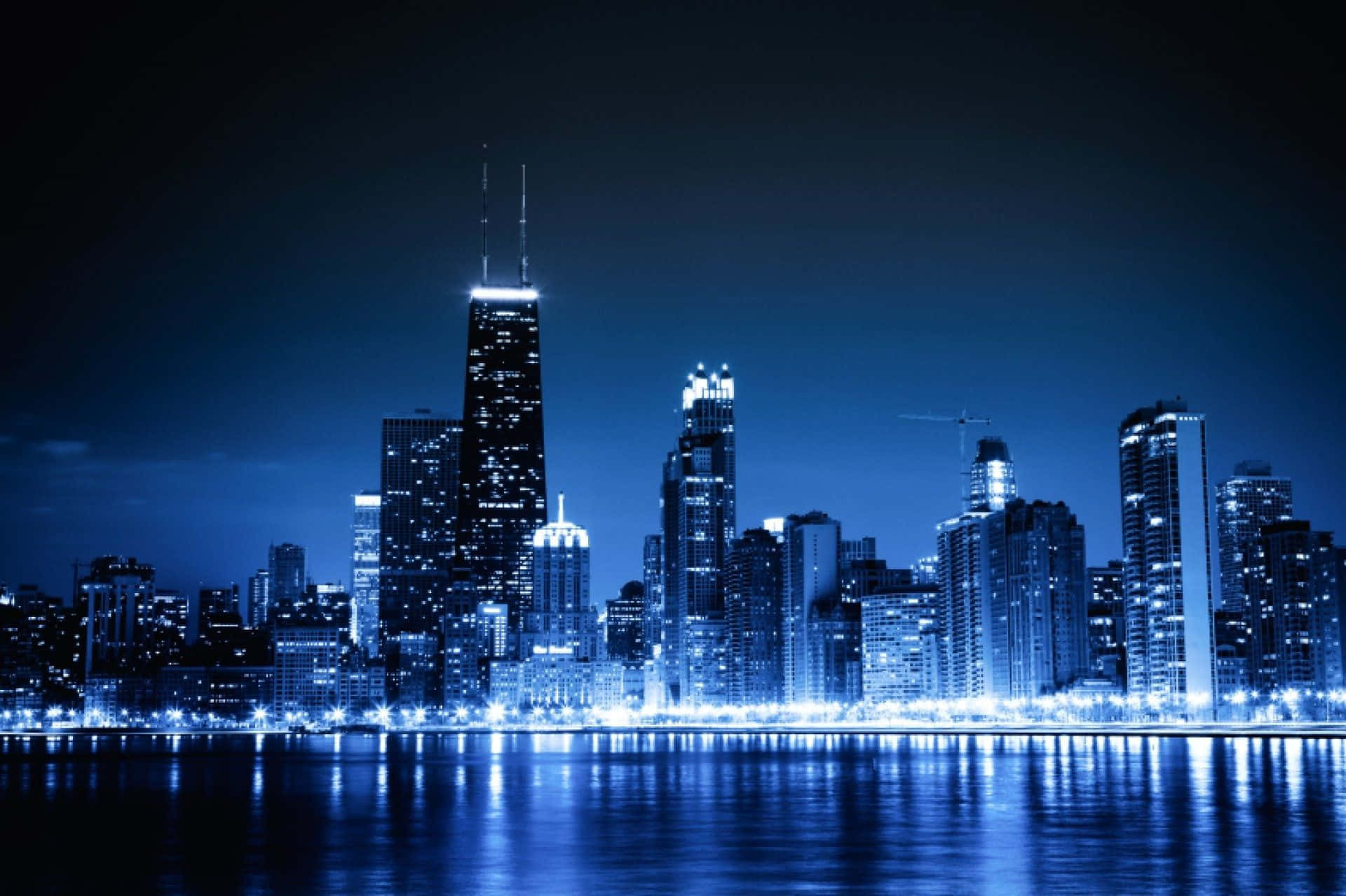 Chicago City Night, Chicago skyline, blue lights, Full HD Desktop Wallpaper