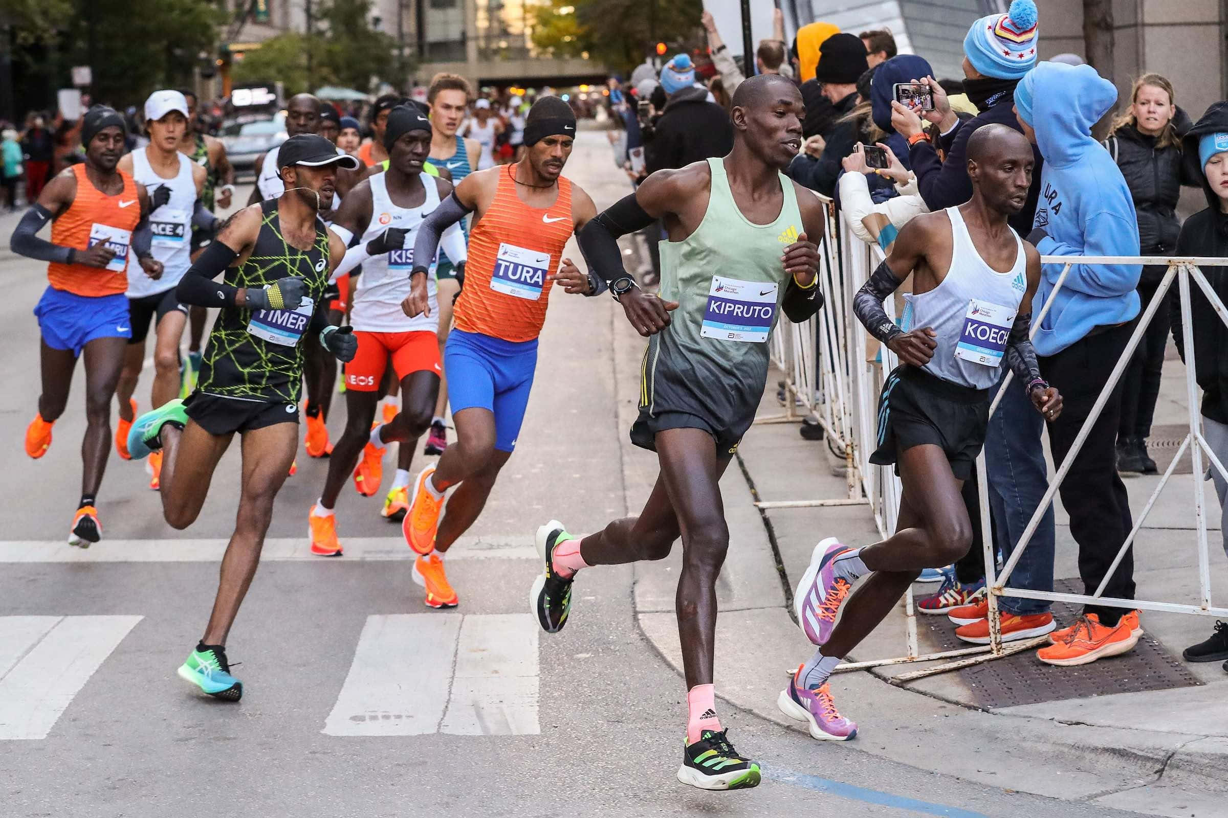 Chicago Marathon, runners in action, city street, Full HD Desktop Wallpaper