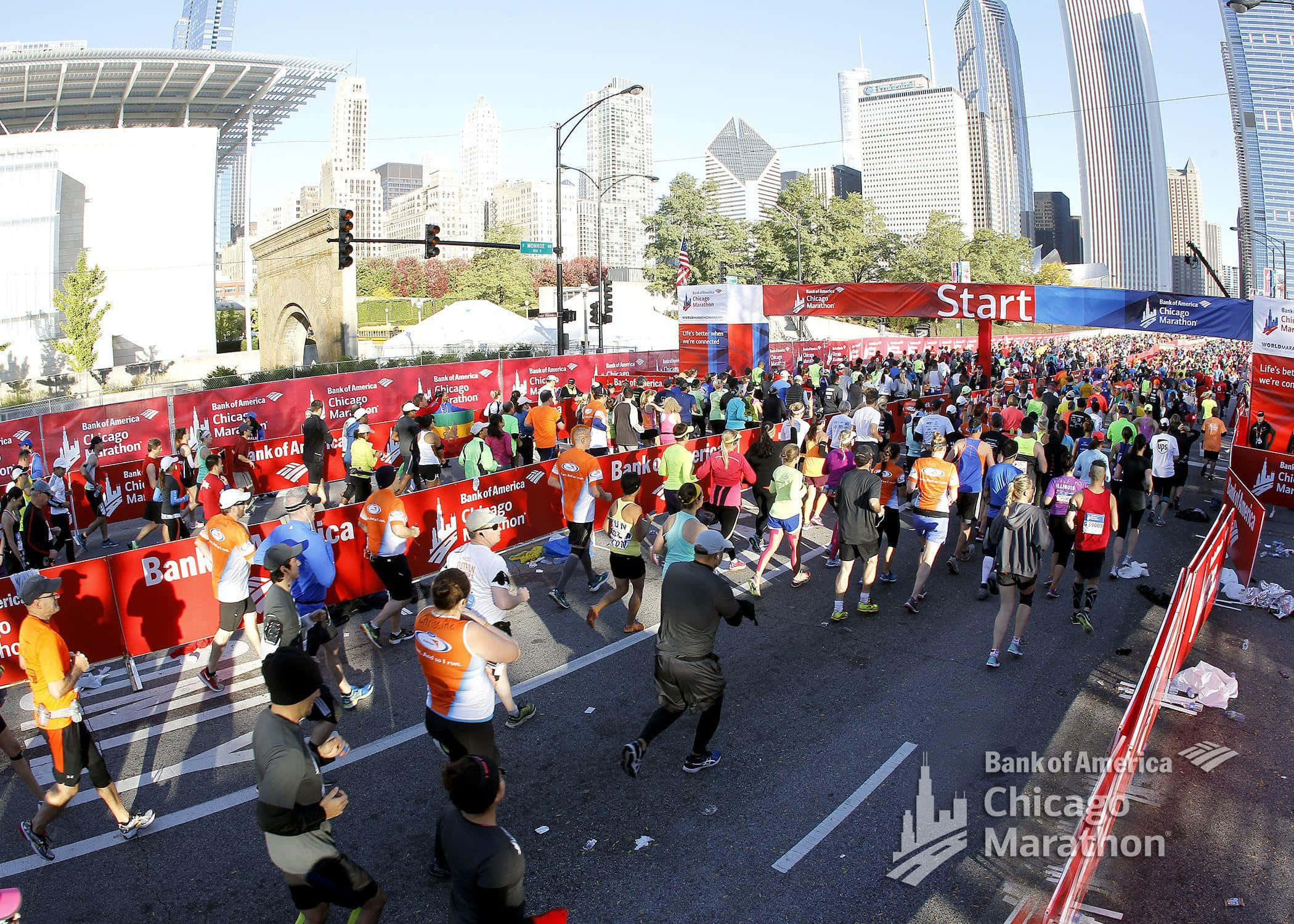 Chicago Marathon, Chicago skyline, skyscrapers, Full HD Desktop Wallpaper