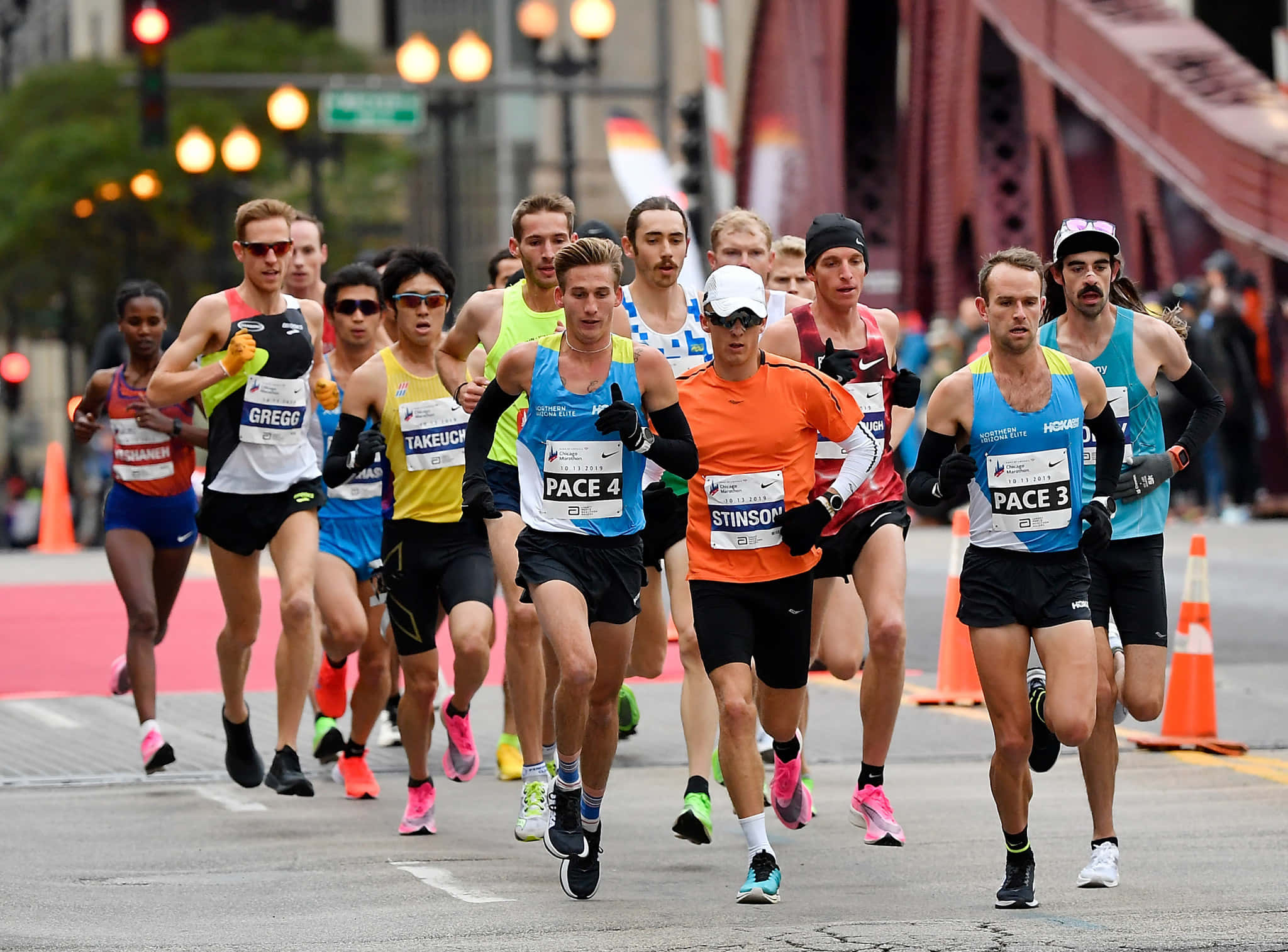 Chicago Marathon, lead runners, city street, Full HD Desktop Wallpaper