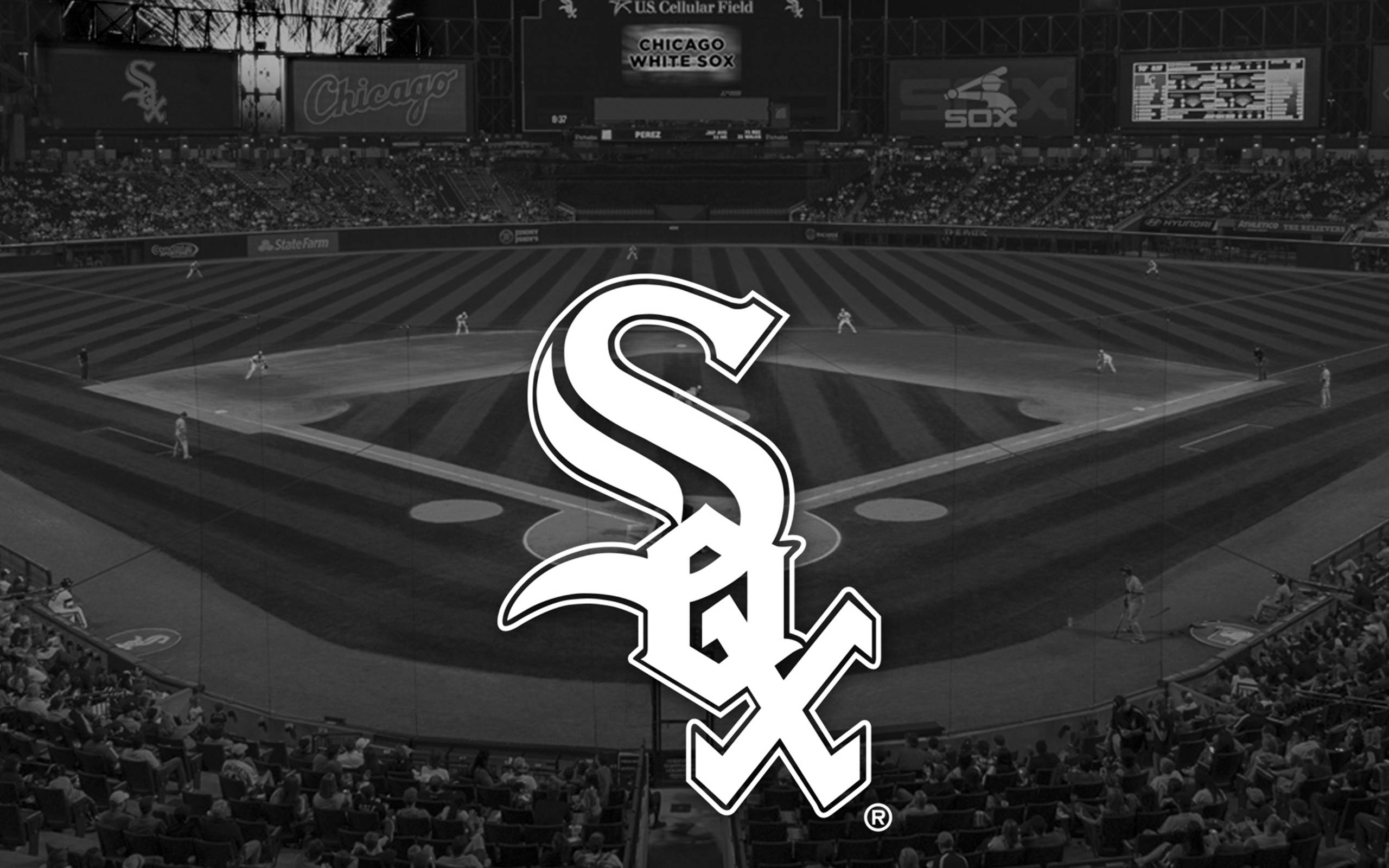 Chicago White Sox, logo, monochrome, 2K Desktop Wallpaper