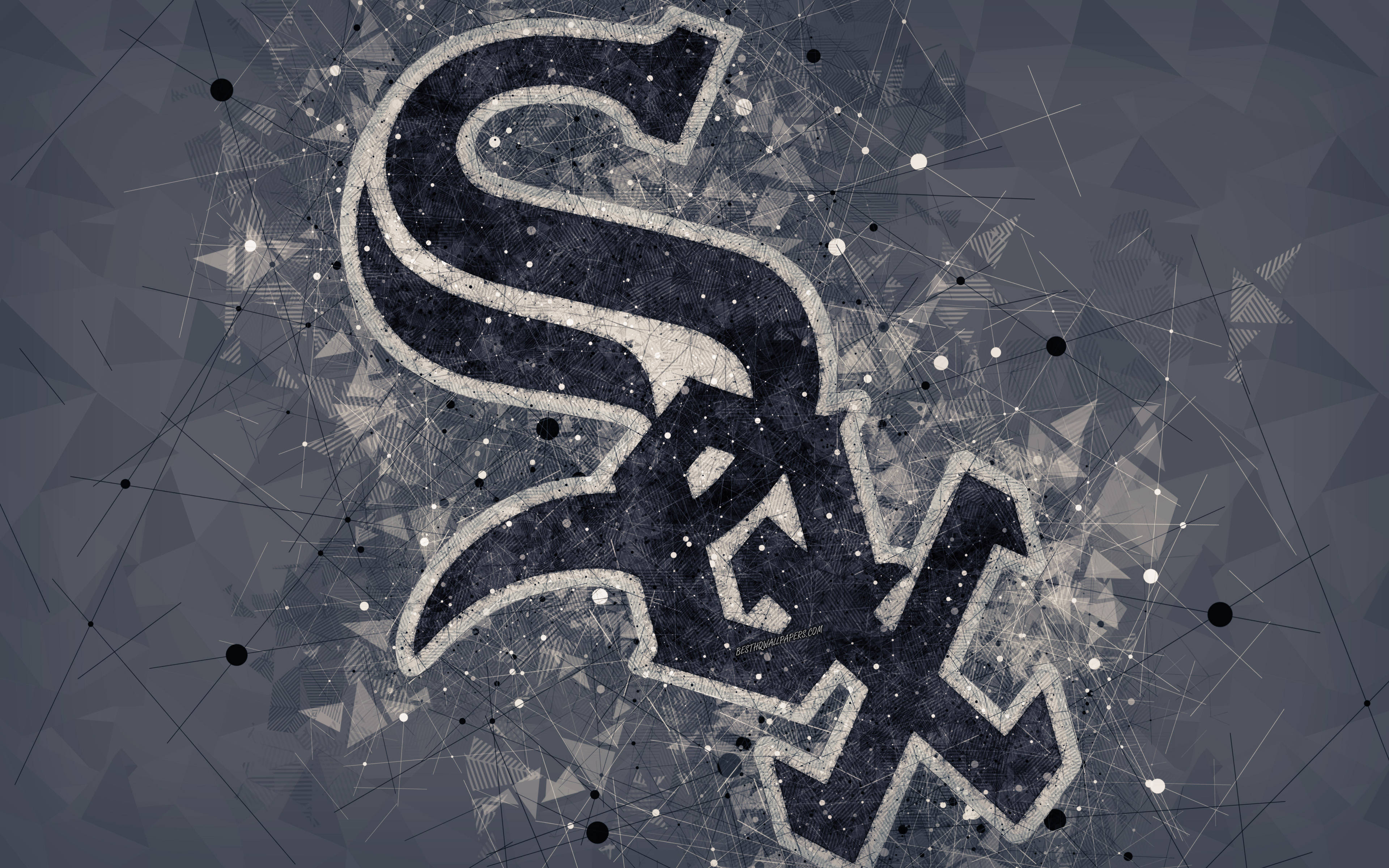 Chicago White Sox, polygon texture, black and white 'S' logo, 4K Desktop Wallpaper