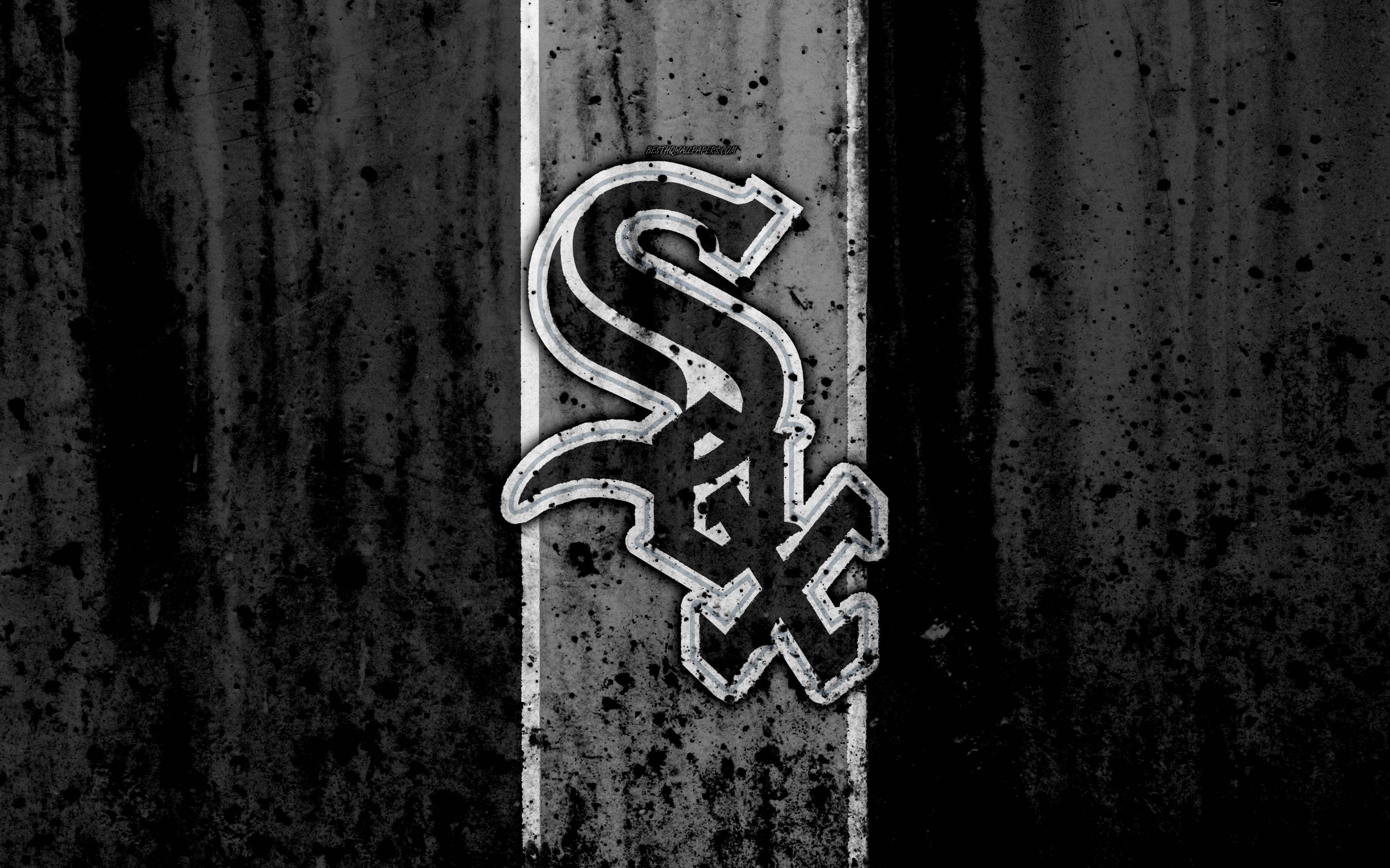 Chicago White Sox, grunge black, black and white logo, 4K Desktop Wallpaper