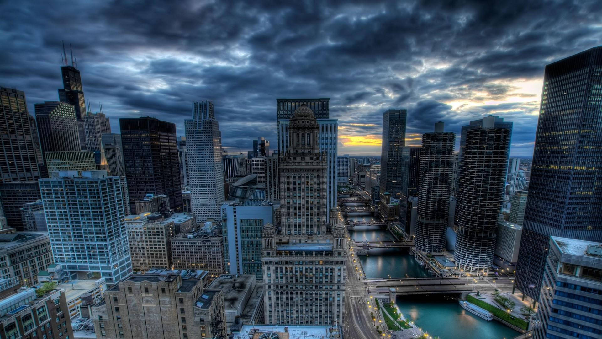 Chicago, twilight, skyscrapers, Full HD Desktop Wallpaper