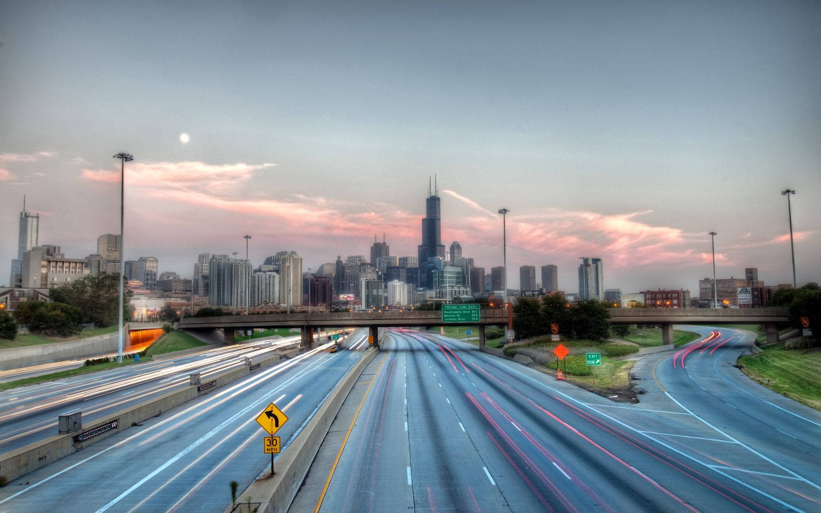 Chicago, highway, city skyline, HD Desktop Wallpaper