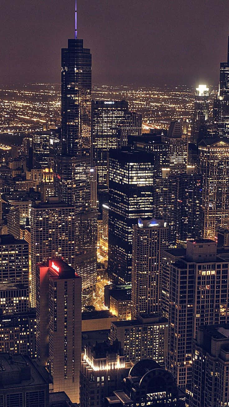 Chicago, Night, Aerial view, HD Phone Wallpaper