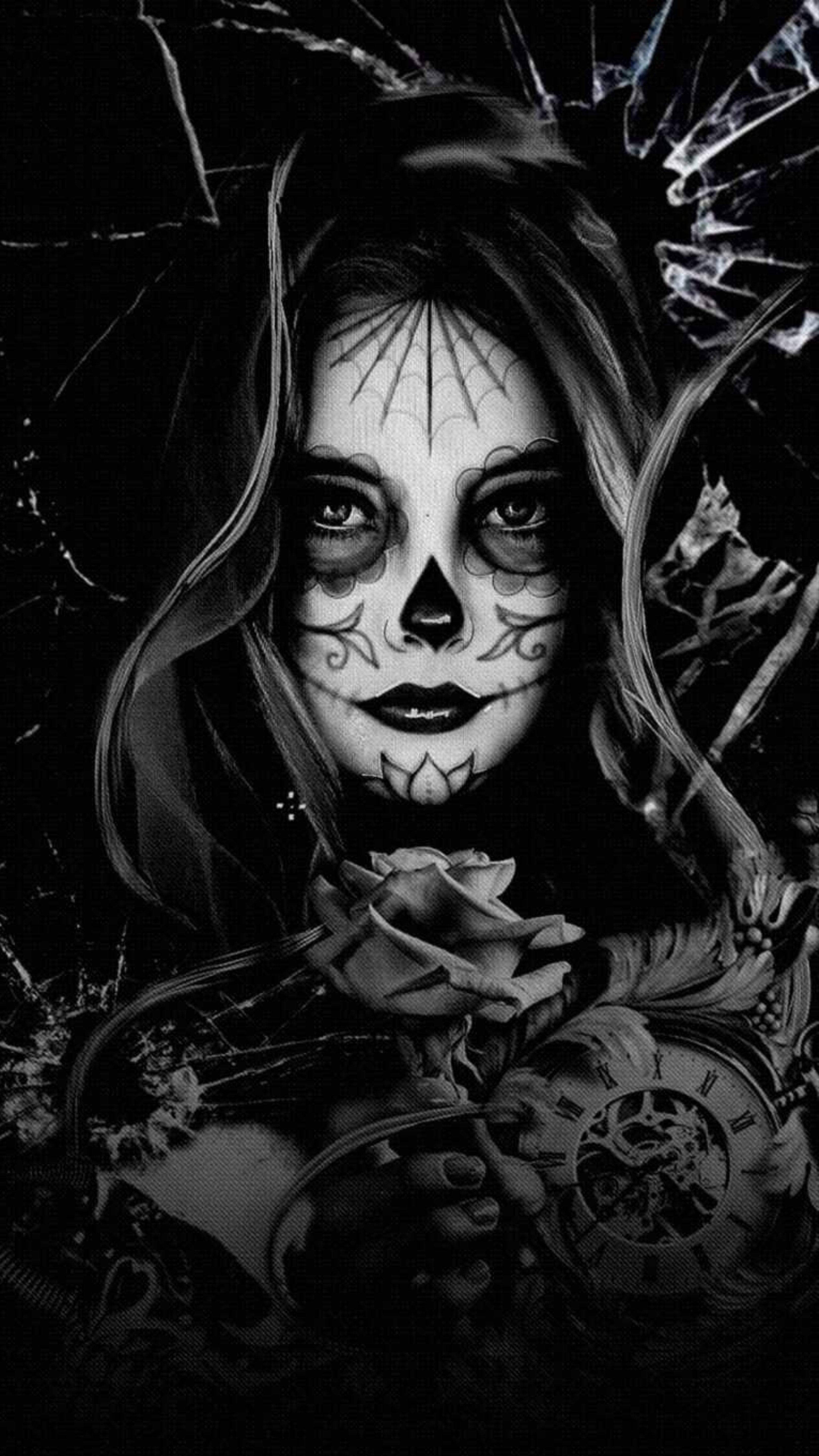 chicano, skull face, sugar skull makeup, 5K Phone Wallpaper