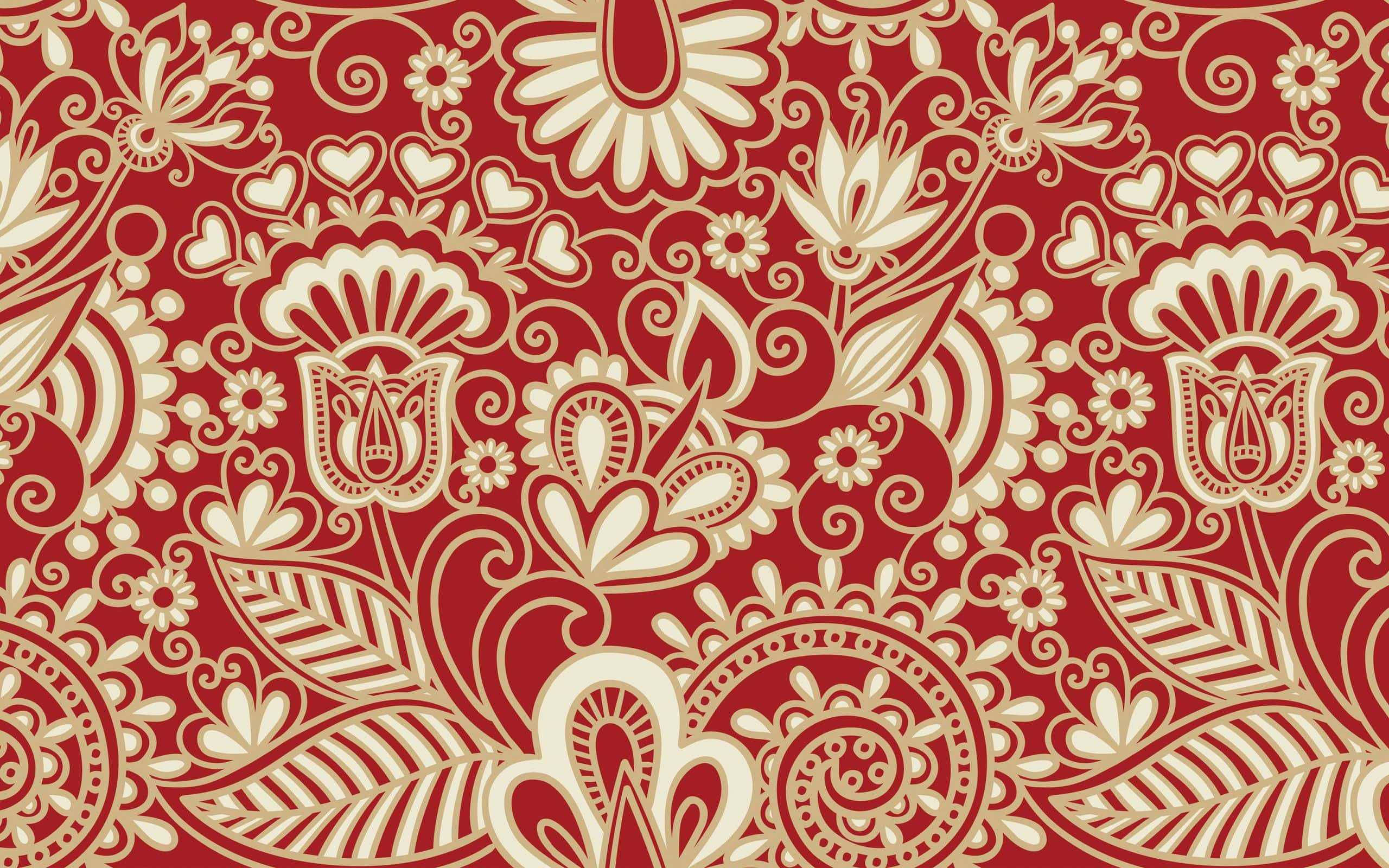 Chicano, red, floral pattern, 2K Desktop Wallpaper