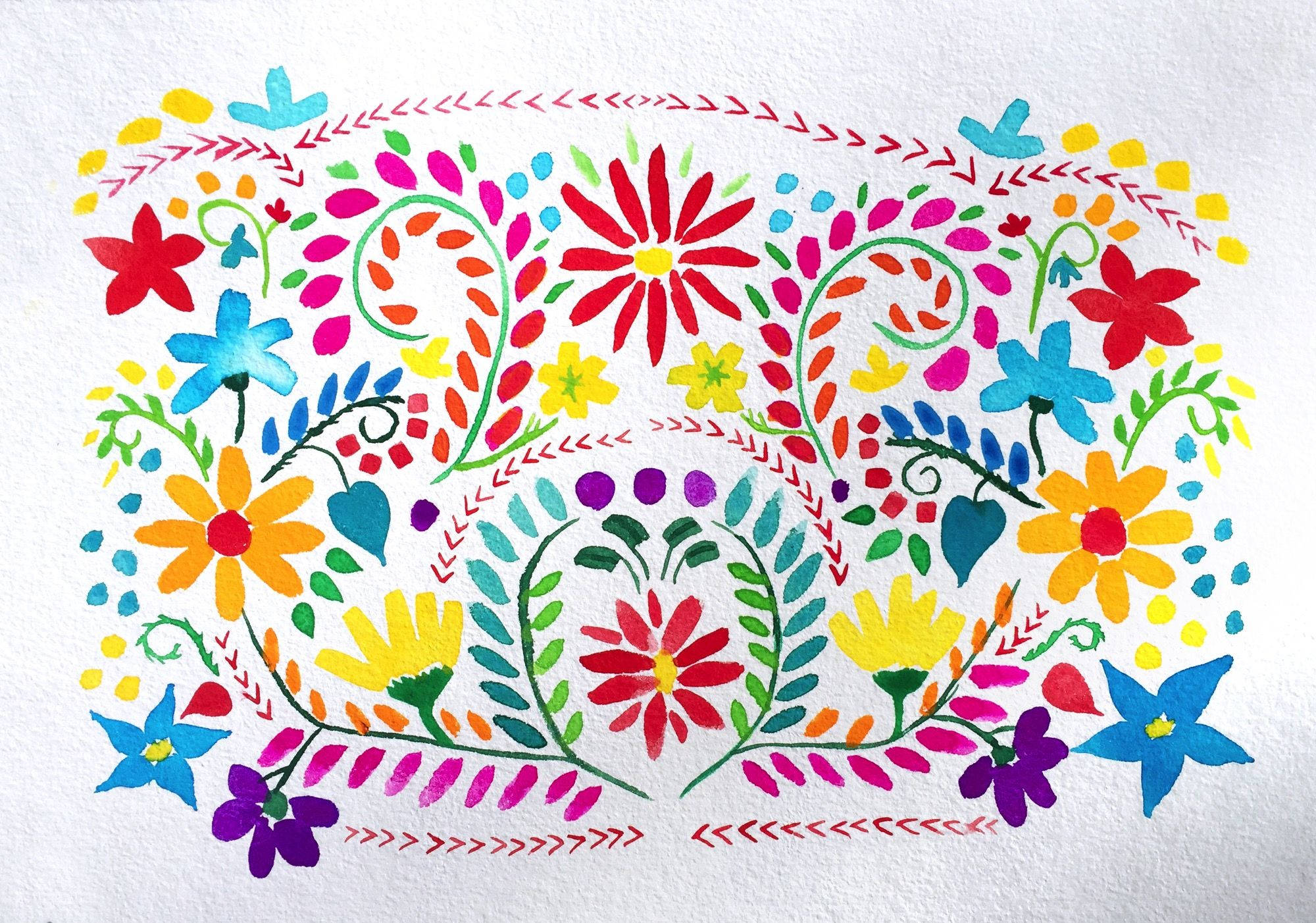 Chicano, floral pattern, red, Full HD Desktop Wallpaper