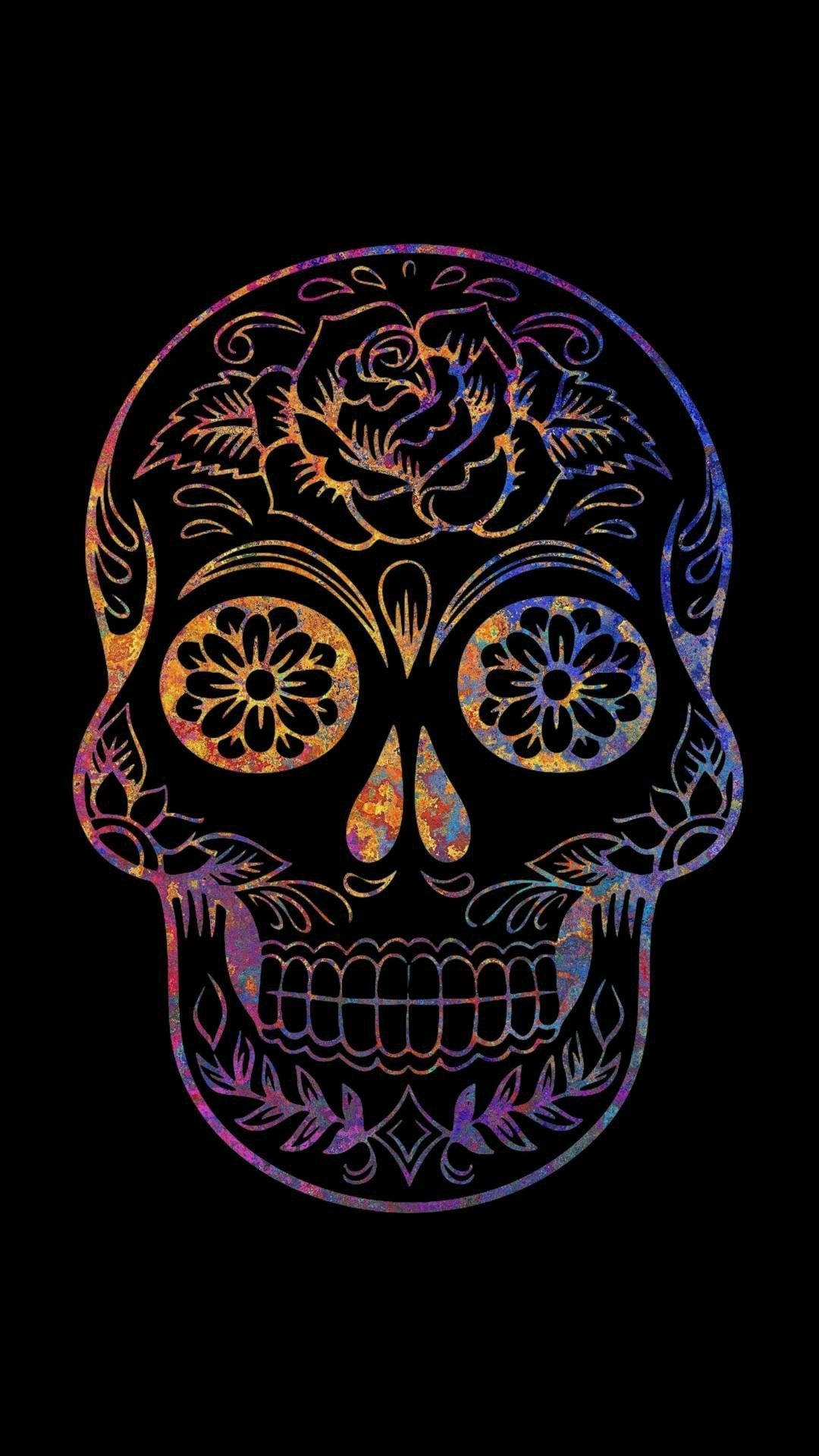 Chicano, sugar skull, floral patterns, Full HD Phone Wallpaper