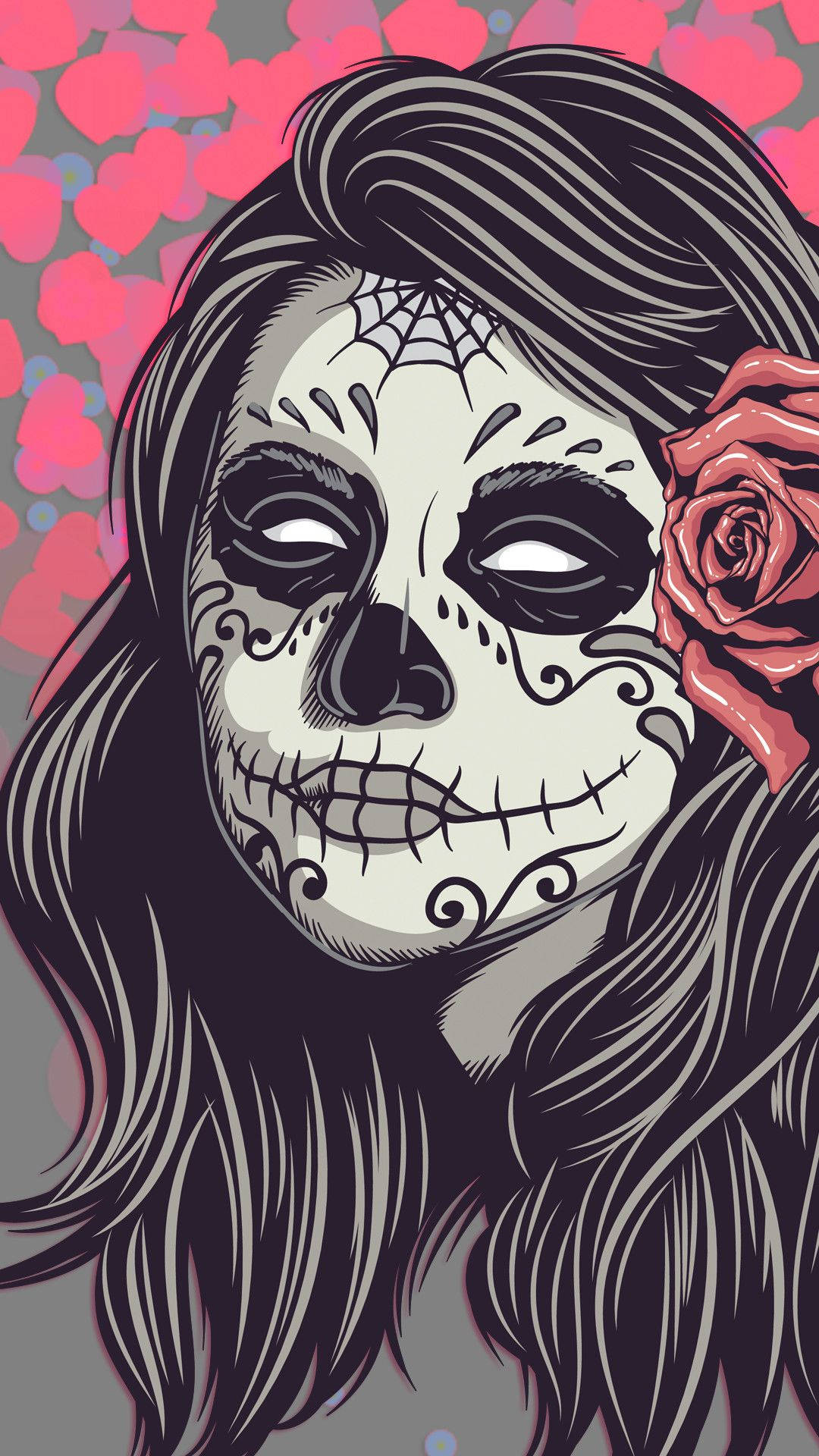 Chicano, sugar skull, long dark hair, Full HD Phone Wallpaper