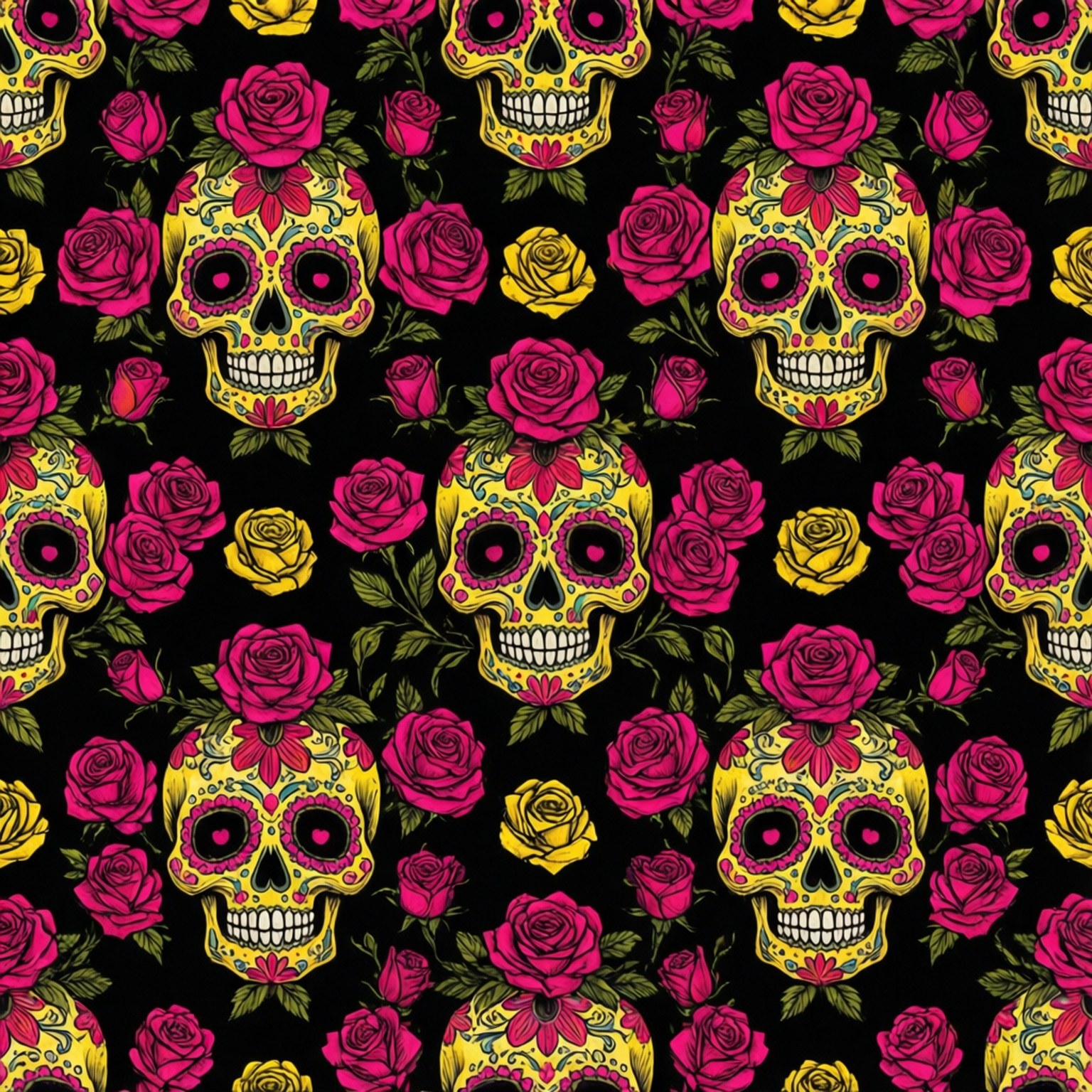 Chicano, sugar skull pattern, vibrant yellow, HD Desktop Wallpaper