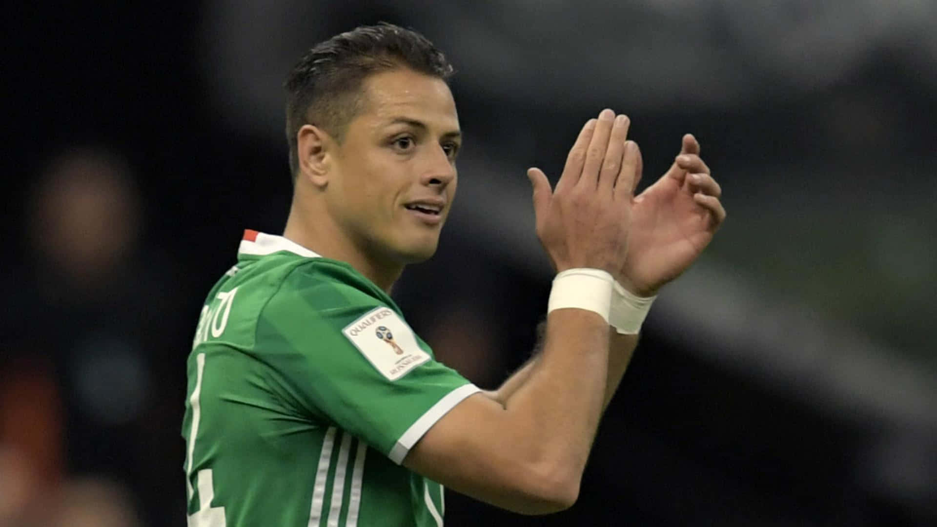 Chicharito, green jersey, stadium lights, Full HD Desktop Wallpaper