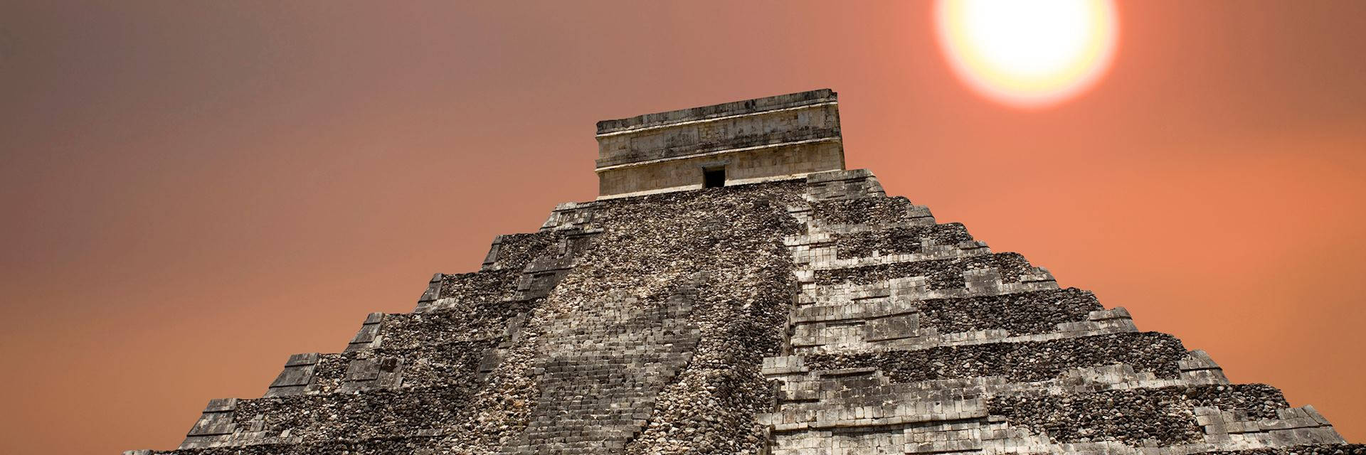 pastel orange sky, Chichen Itza, ancient stone pyramid, Full HD Desktop Wallpaper