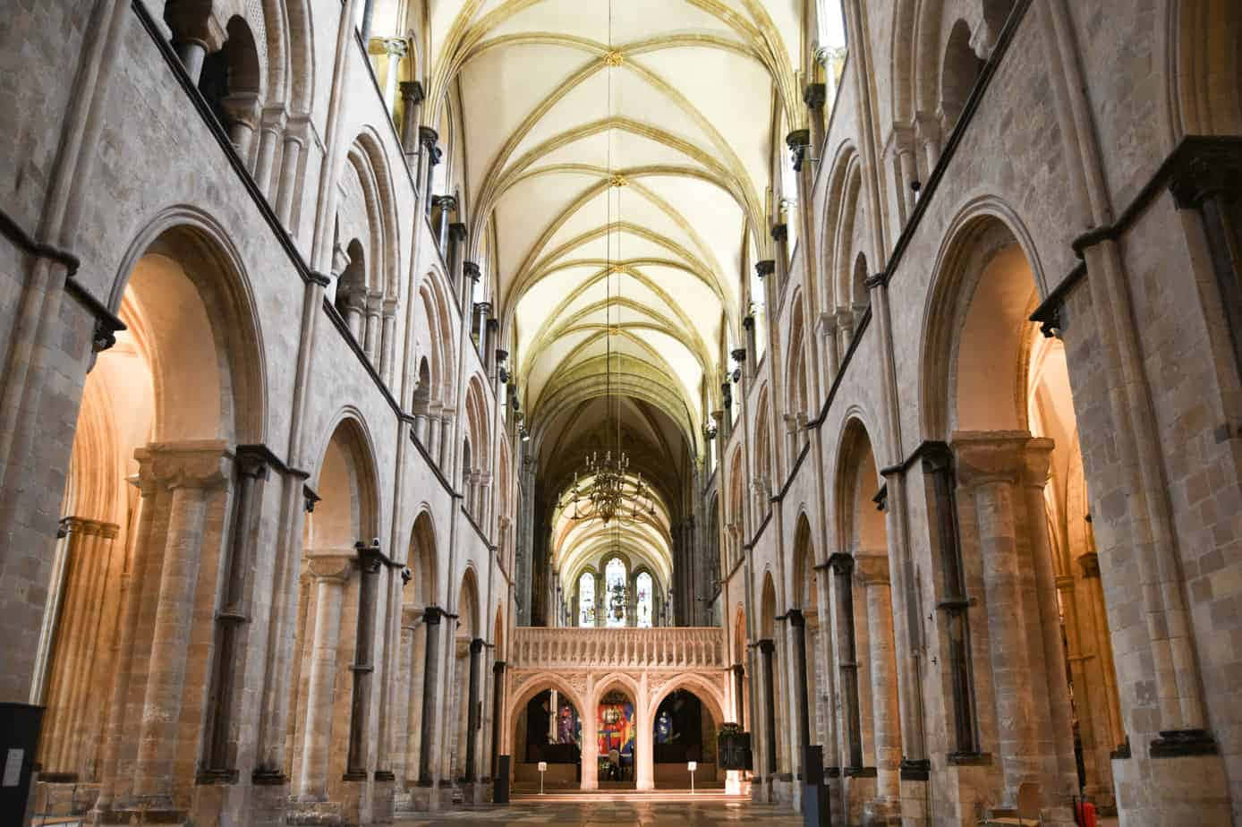 Chichester, cathedral nave, stone arches, HD Desktop Wallpaper