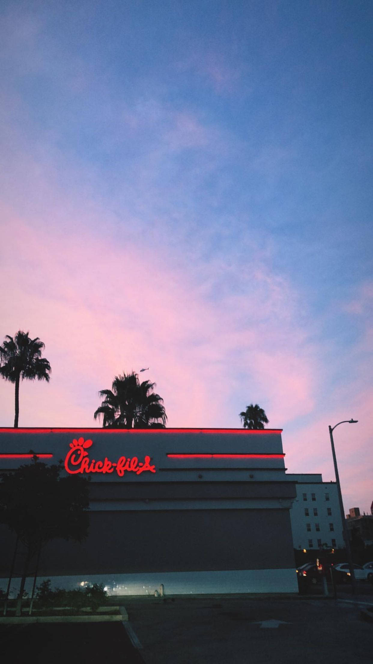 Chick-fil-A, red neon, twilight sky, Full HD Phone Wallpaper