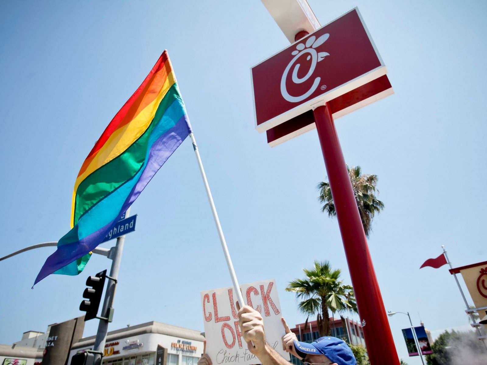 Chick-fil-A, rainbow flag, protest sign, HD Desktop Wallpaper