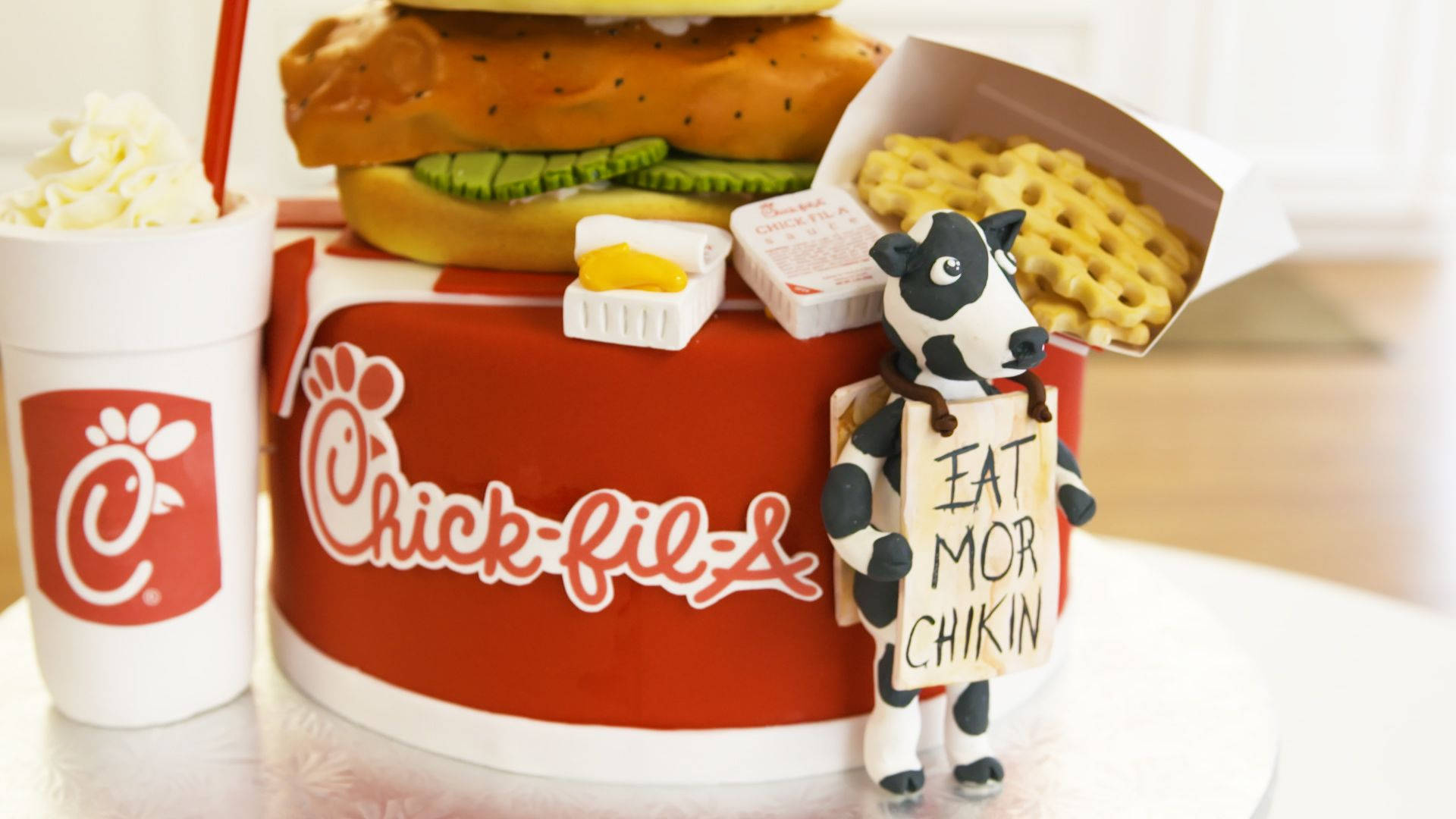 Chick-fil-A, fondant cake, giant burger, Full HD Desktop Wallpaper
