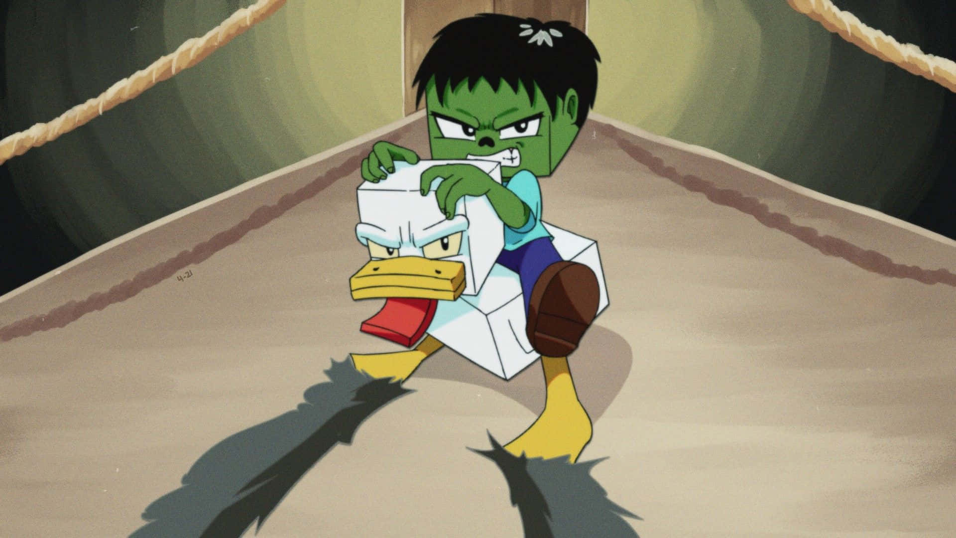 Chicken Jockey, green-skinned cartoon boy, black hair, Full HD Desktop Wallpaper