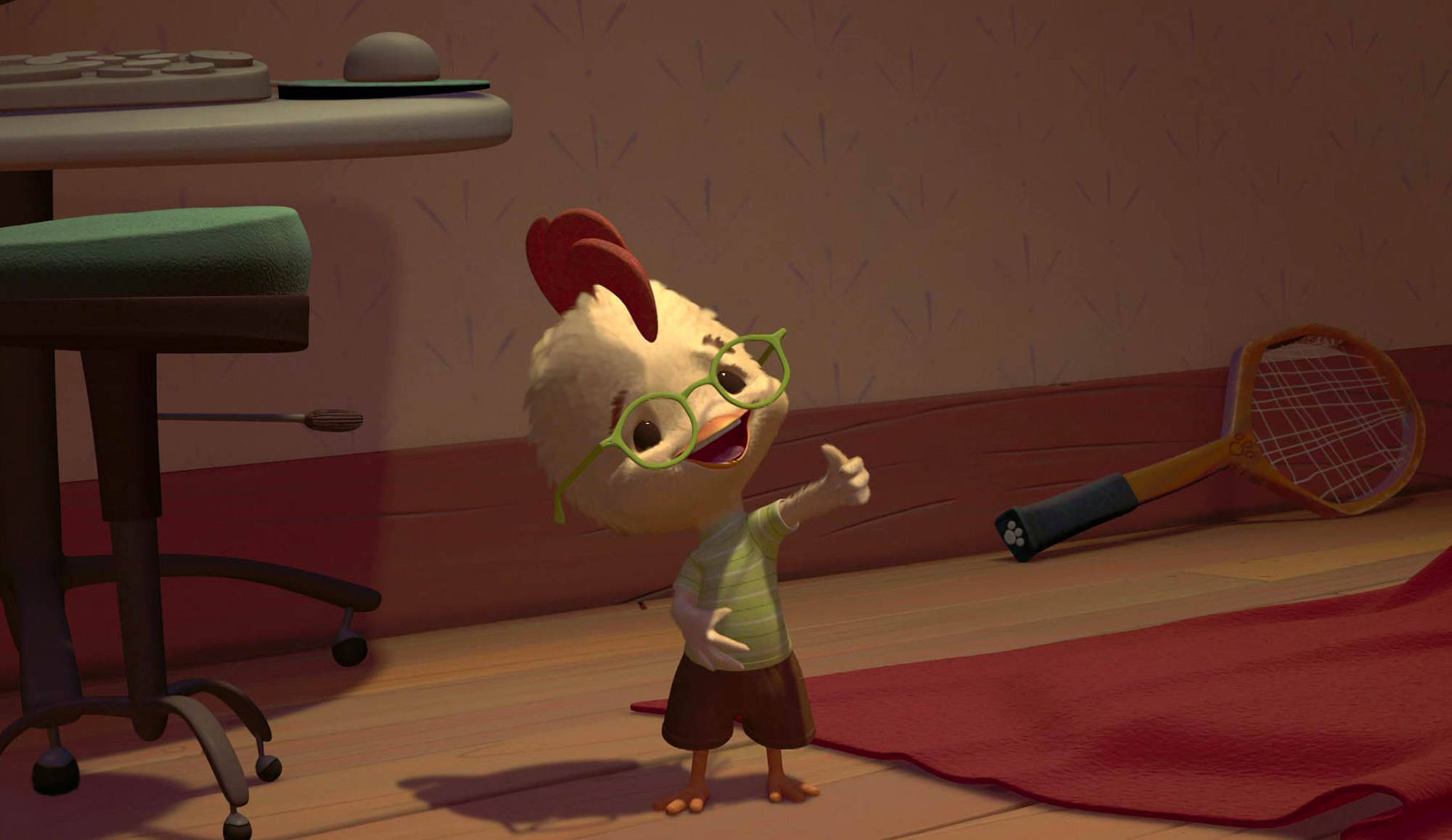 Chicken Little, green glasses, tennis racket, Full HD Desktop Wallpaper