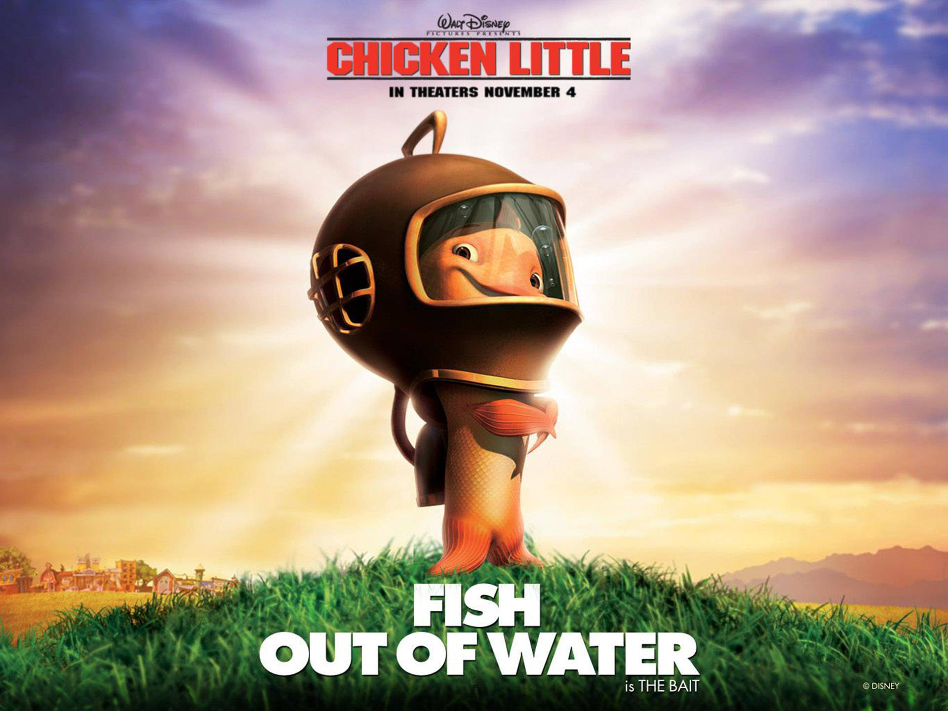 Chicken Little, diving helmet, vibrant sunset sky, Full HD Desktop Wallpaper