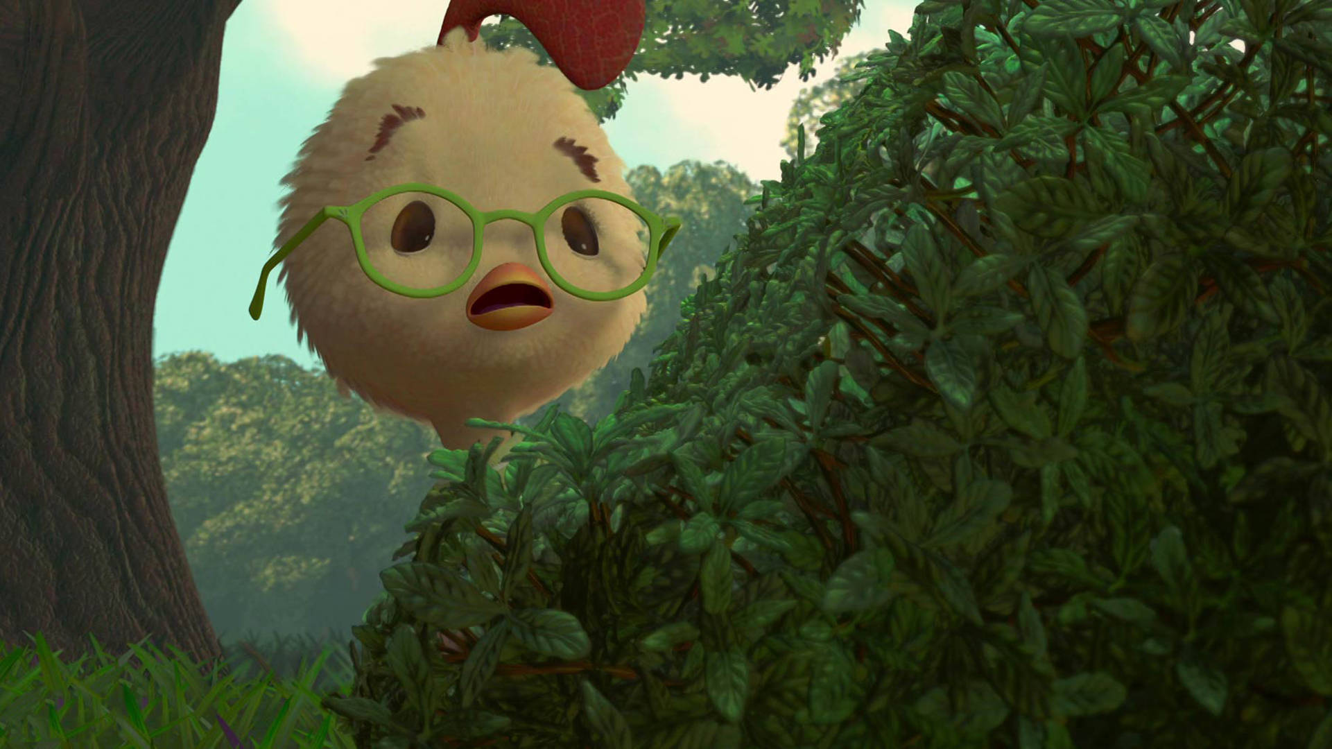 Chicken Little, bush, green glasses, Full HD Desktop Wallpaper
