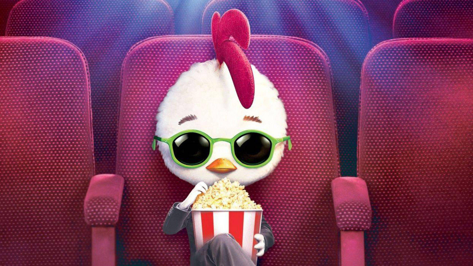 Chicken Little, green sunglasses, popcorn, Full HD Desktop Wallpaper