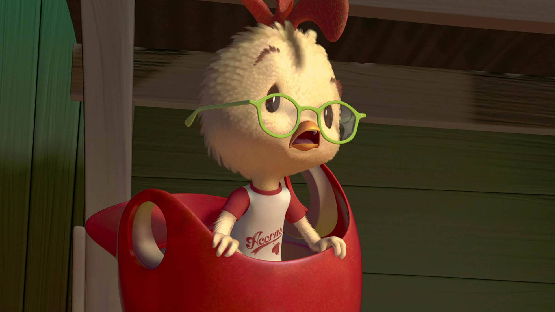 Chicken Little, green glasses, red bucket, Full HD Desktop Wallpaper