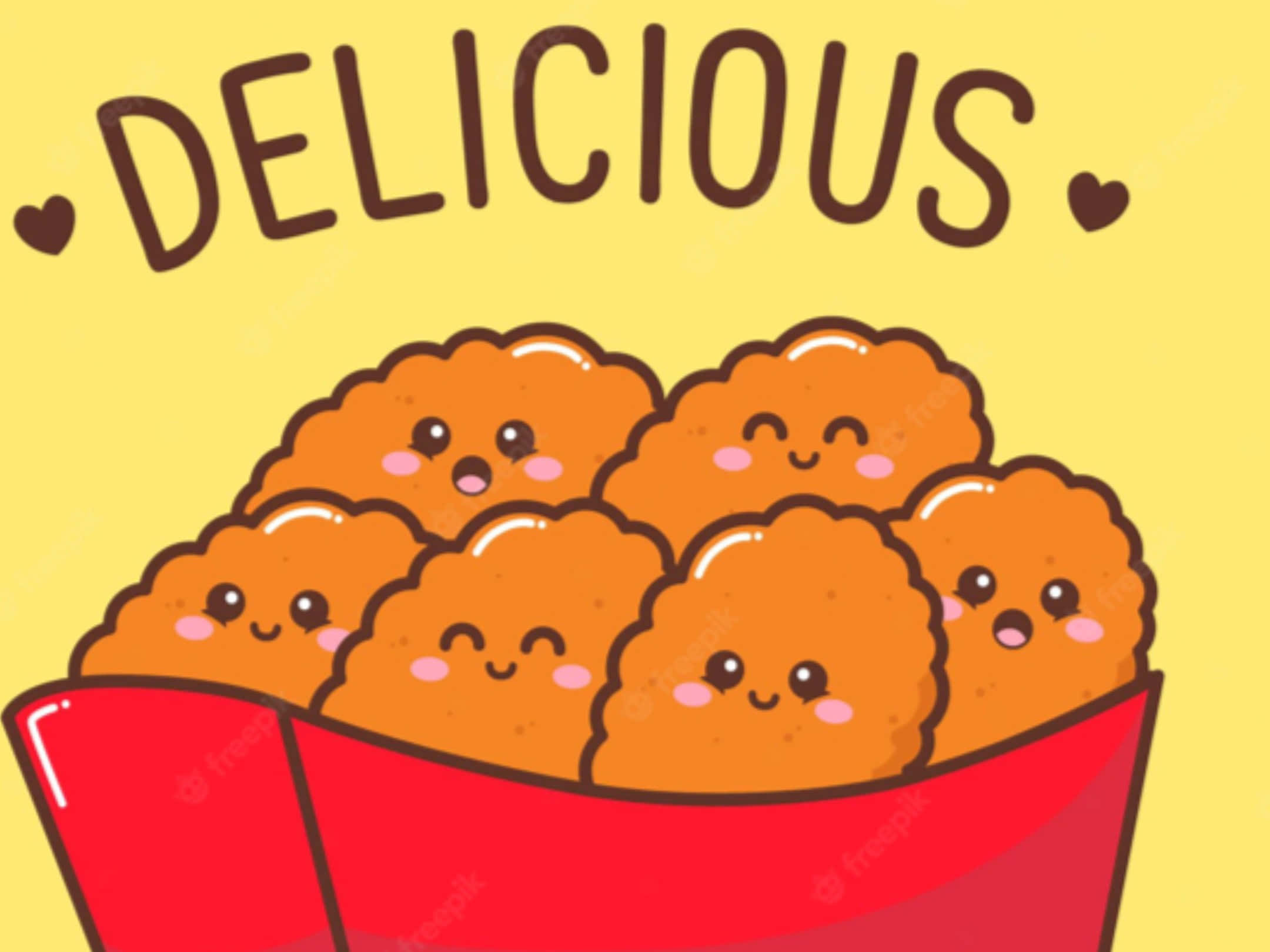 chicken nuggets, red basket, bright yellow background, Full HD Desktop Wallpaper