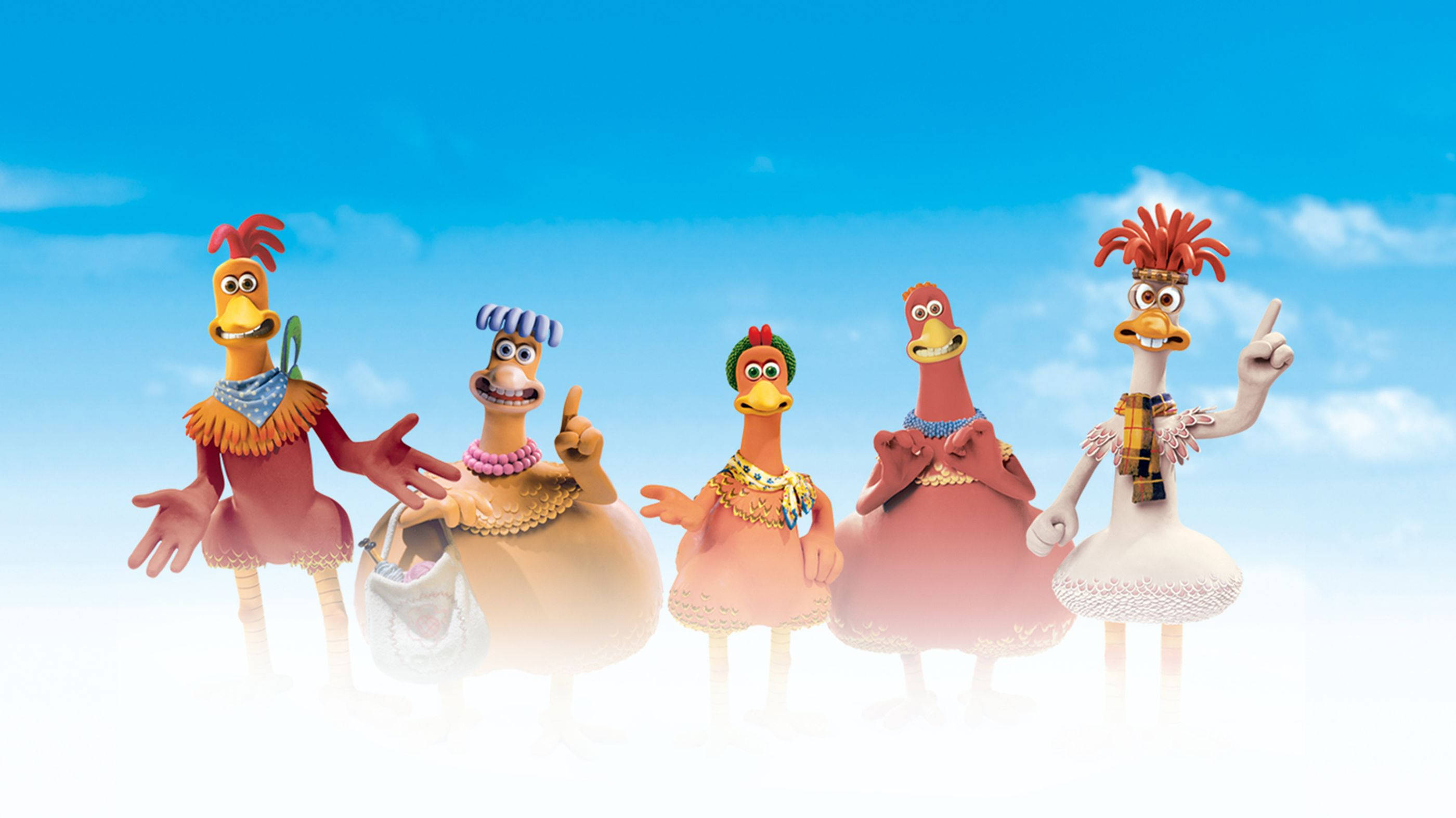 Chicken Run, claymation, five chickens, 2K Desktop Wallpaper