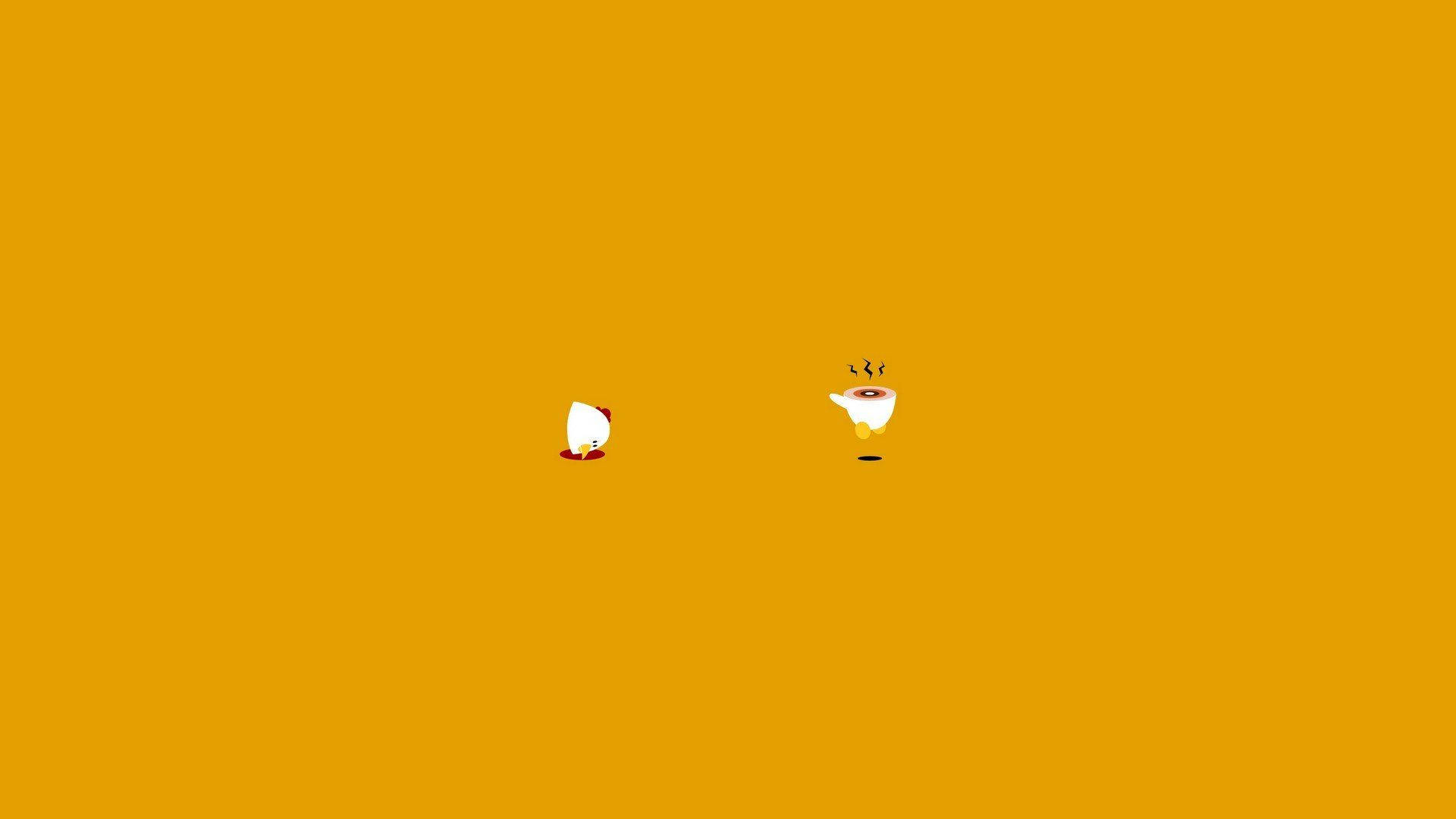 chopped chicken head, plain aesthetic, solid orange background, Full HD Desktop Wallpaper