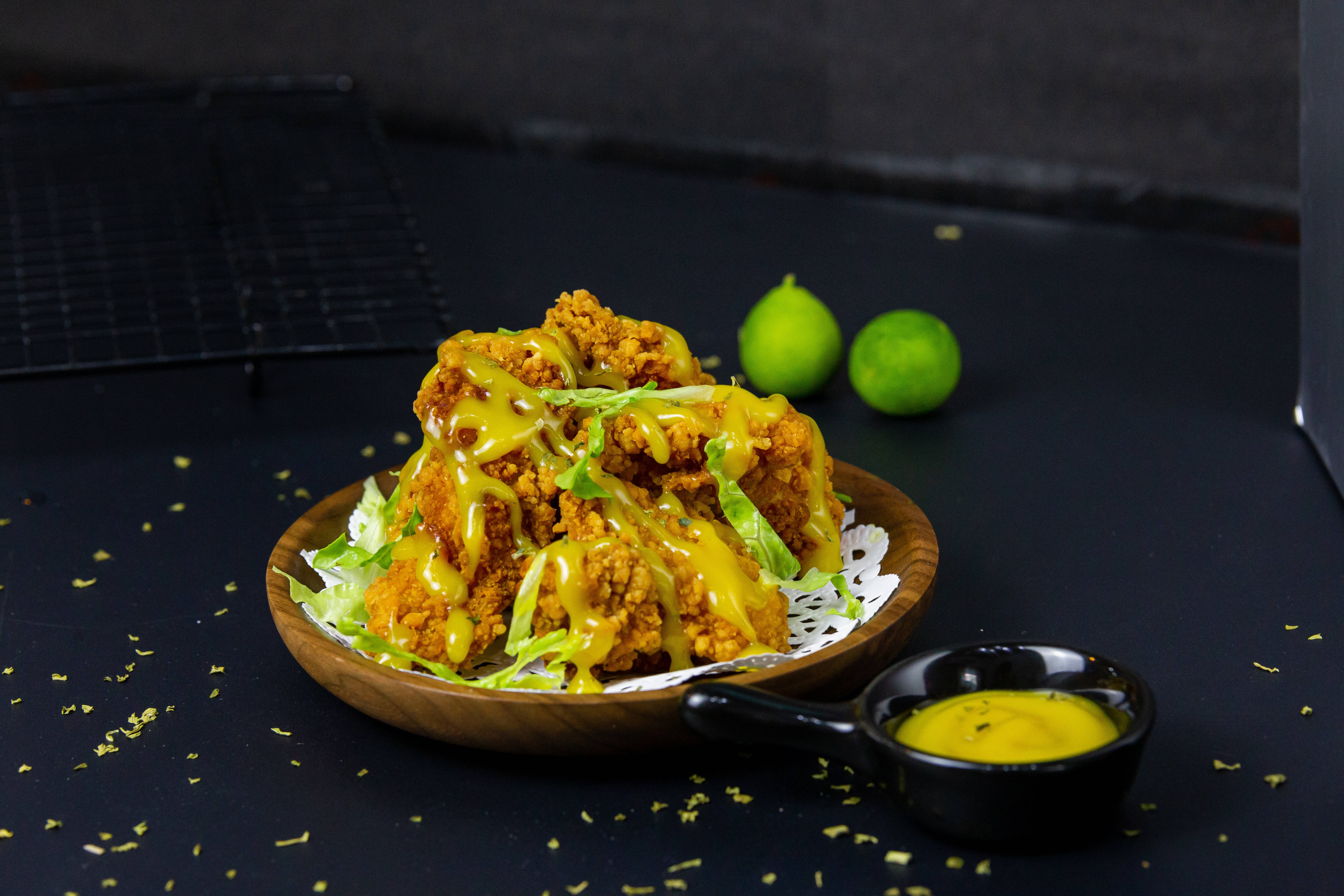 chicken, yellow sauce, lettuce, 5K Desktop Wallpaper