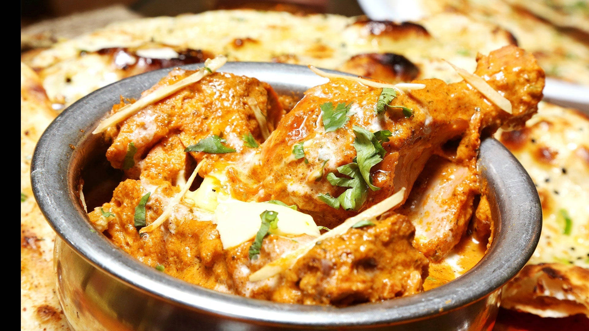 butter chicken, orange chicken curry, cilantro, Full HD Desktop Wallpaper