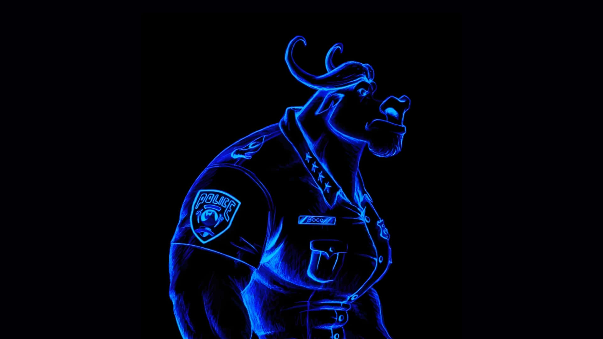 Chief Bogo, neon outline, blue neon, Full HD Desktop Wallpaper